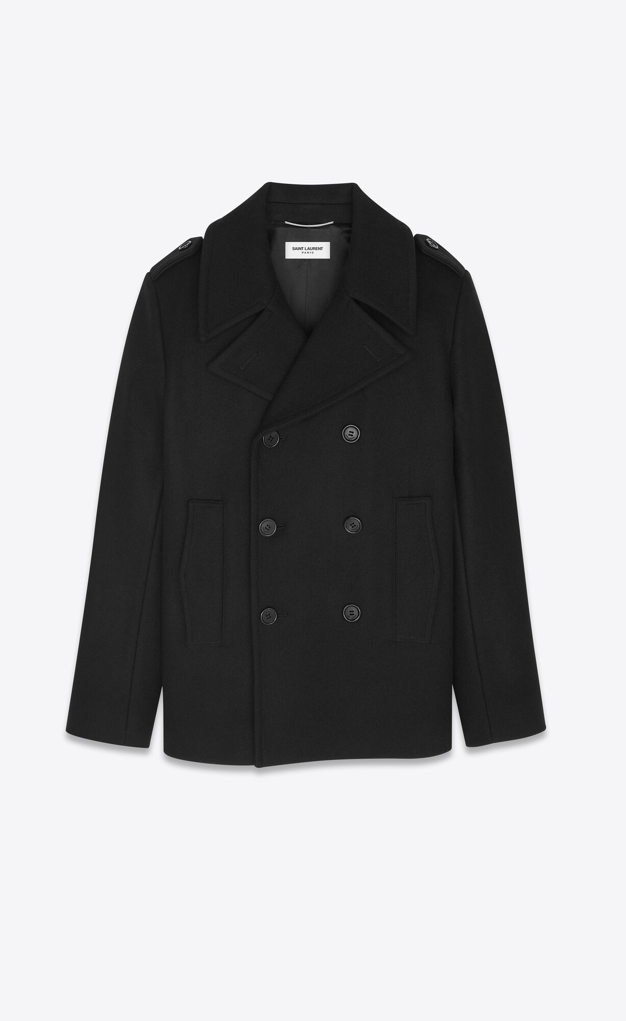 YSL Double-breasted Peacoat In Wolle Schwarz | 53704-IVBF