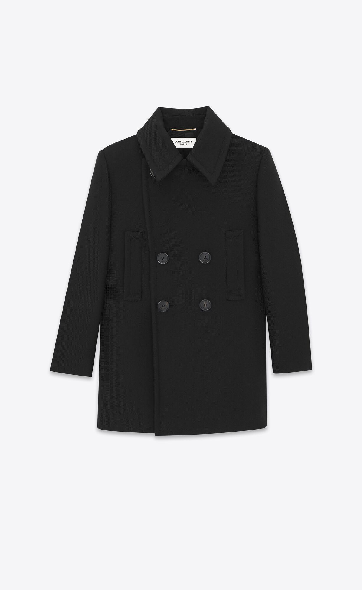 YSL Double-breasted Peacoat In Wolle Schwarz | 62198-MSIZ