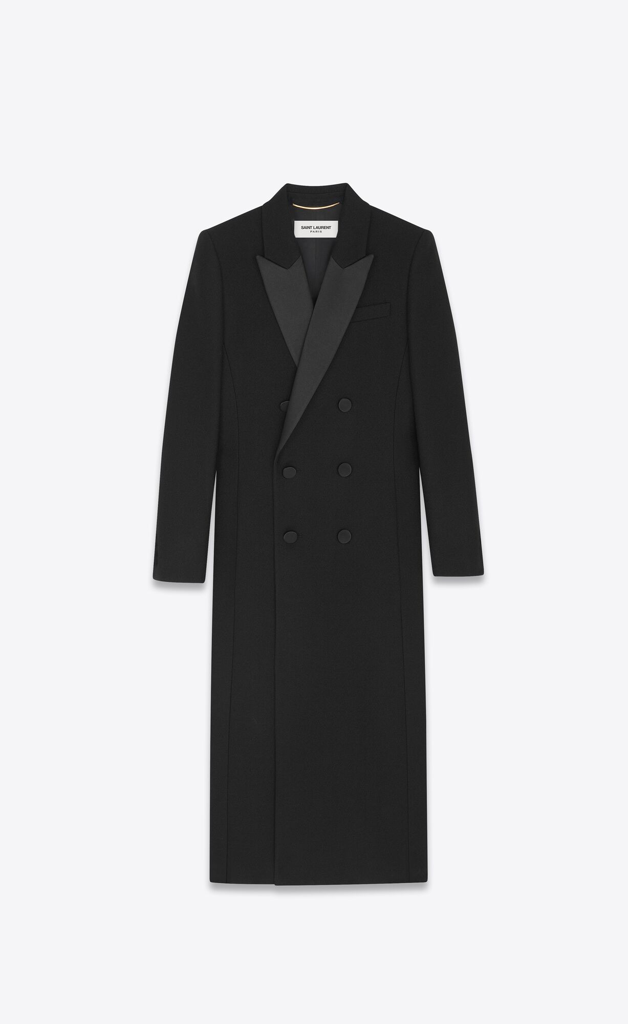 YSL Double-breasted Tuxedo Coat In Crepe Wolle Noir | 02149-CFHV