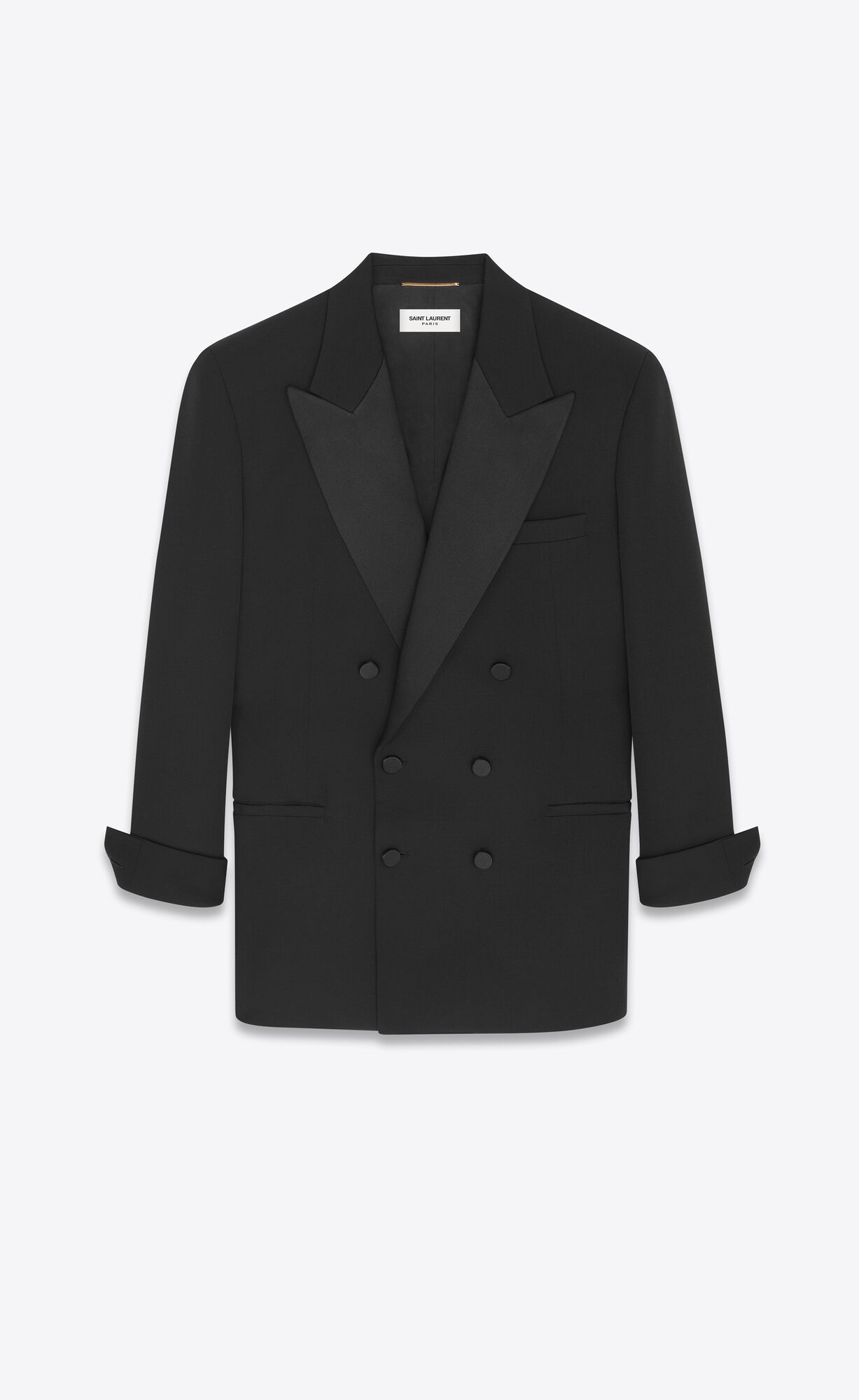 YSL Double-breasted Tuxedo Jacket In Grain De Poudre Noir | 13405-SMKJ