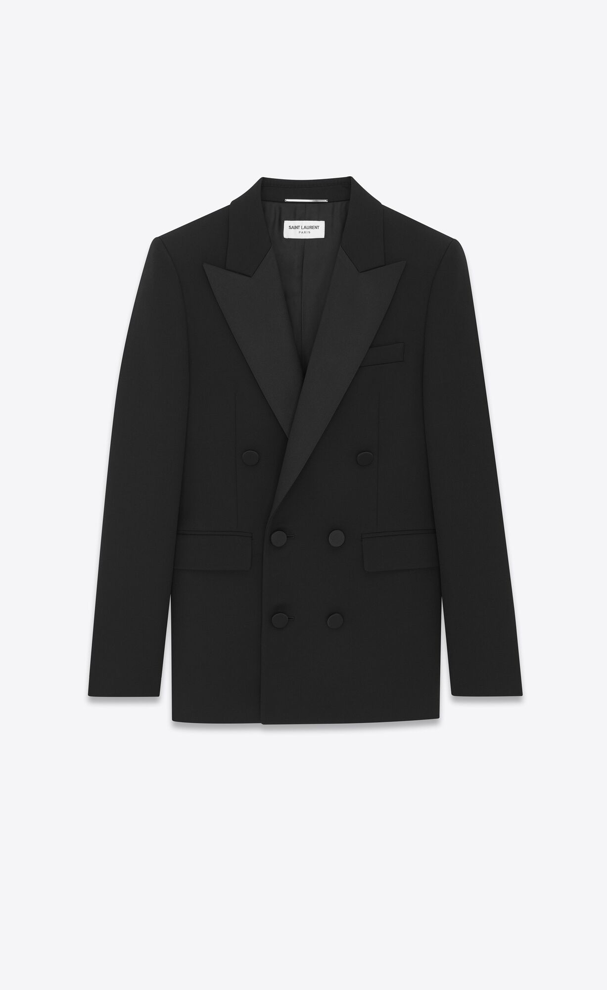 YSL Double-breasted Tuxedo Jacket In Grain De Poudre Schwarz | 30687-AHFR