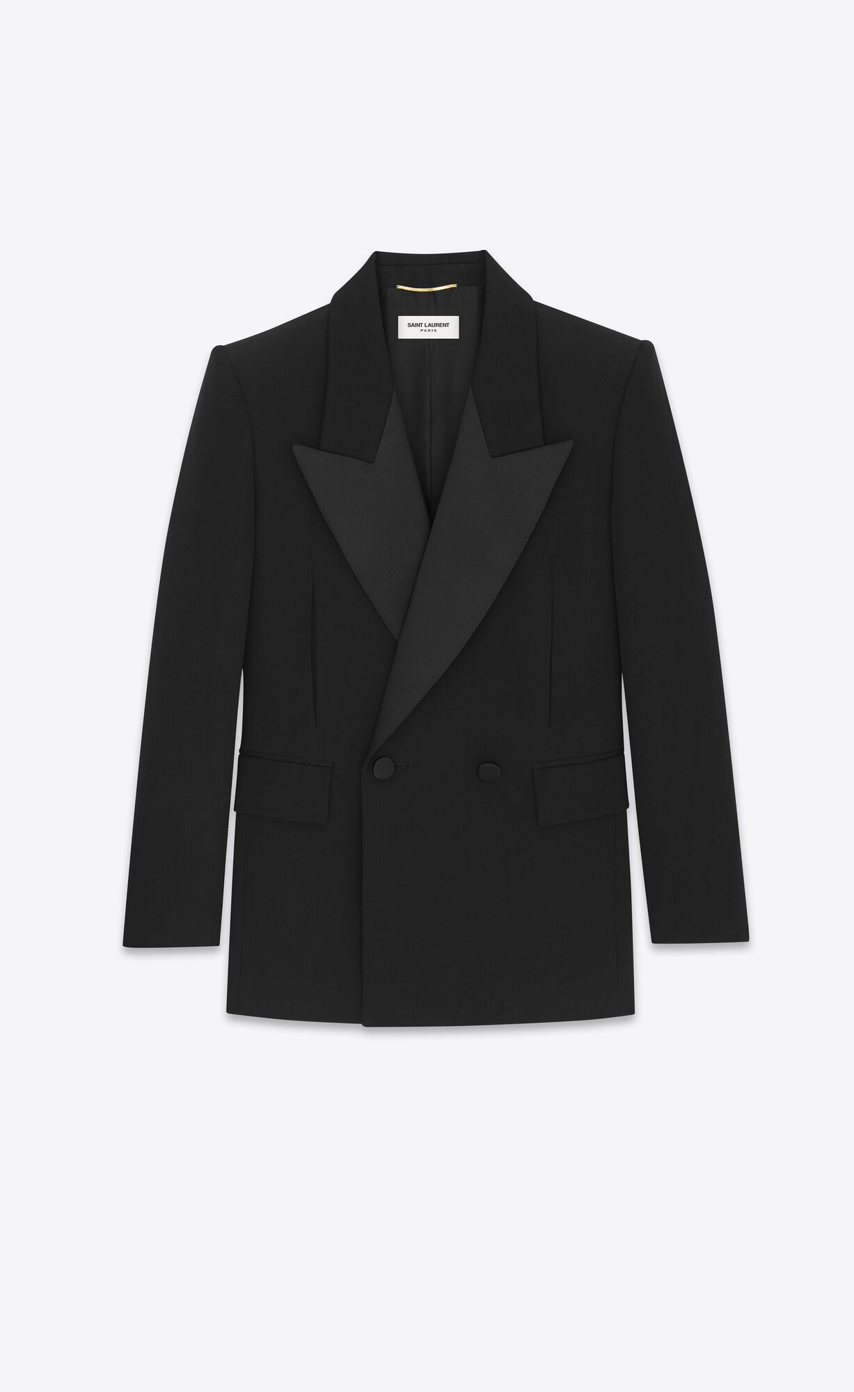 YSL Double-breasted Tuxedo Jacket In Grain De Poudre Schwarz | 54271-JXFN