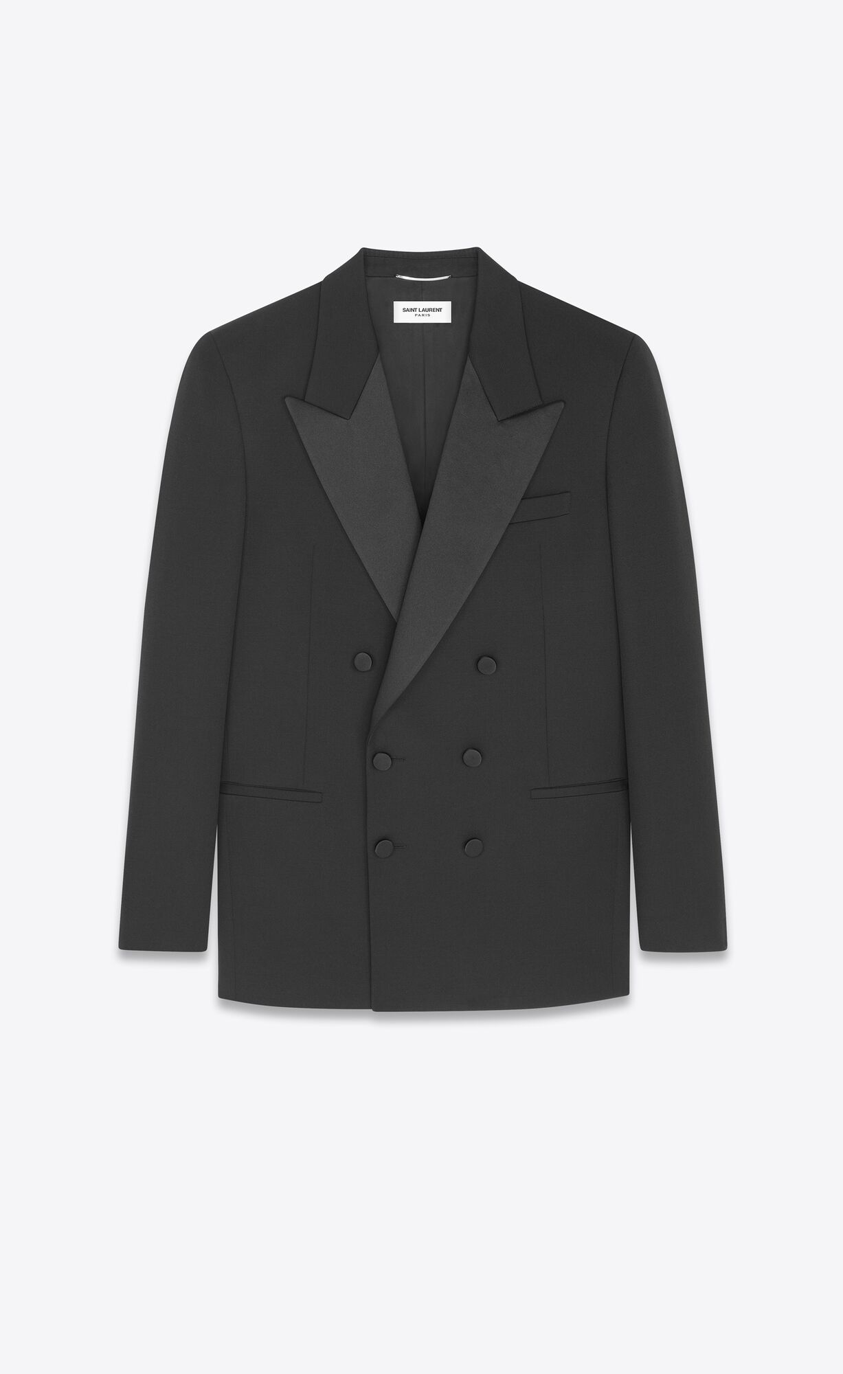 YSL Double-breasted Tuxedo Jacket In Grain De Poudre Noir | 79458-IJQD