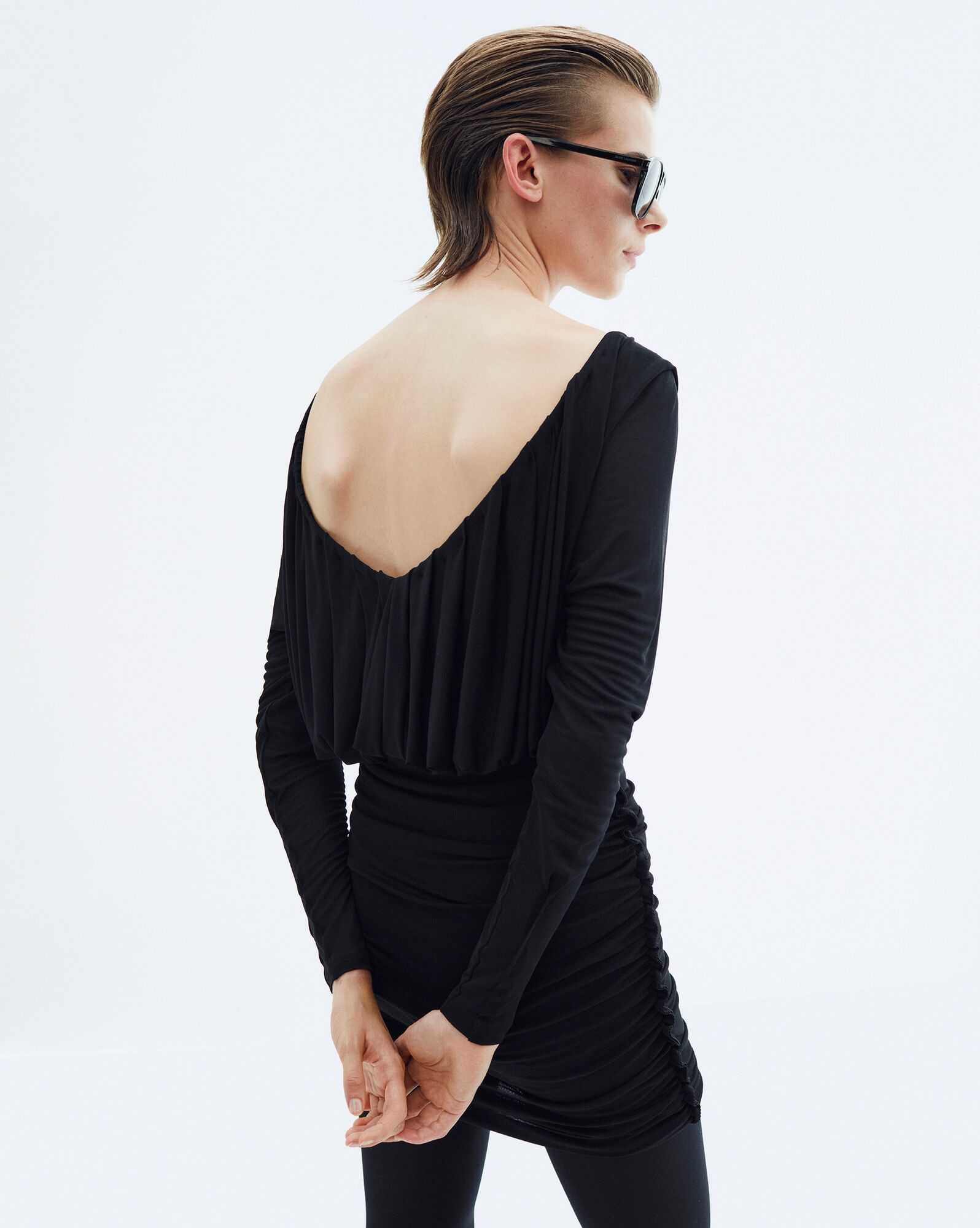 YSL Draped Kleider In Jersey Schwarz | 62815-KTQE