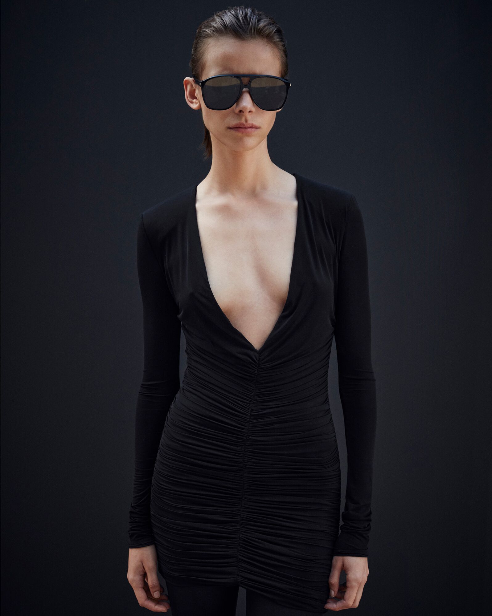 YSL Draped Kleider In Jersey Schwarz | 81965-AZUR