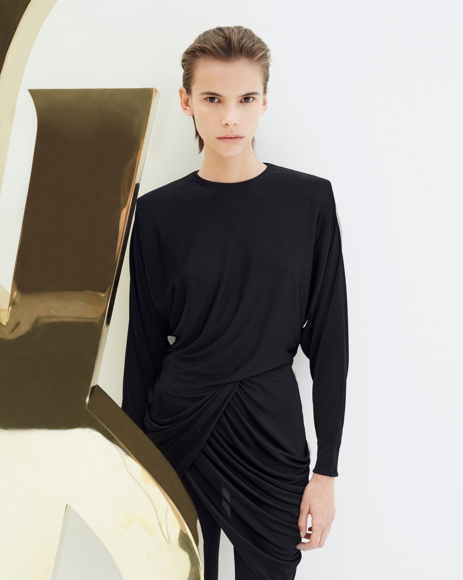 YSL Draped Kleider In Shiny Jersey Schwarz | 80963-OCAZ