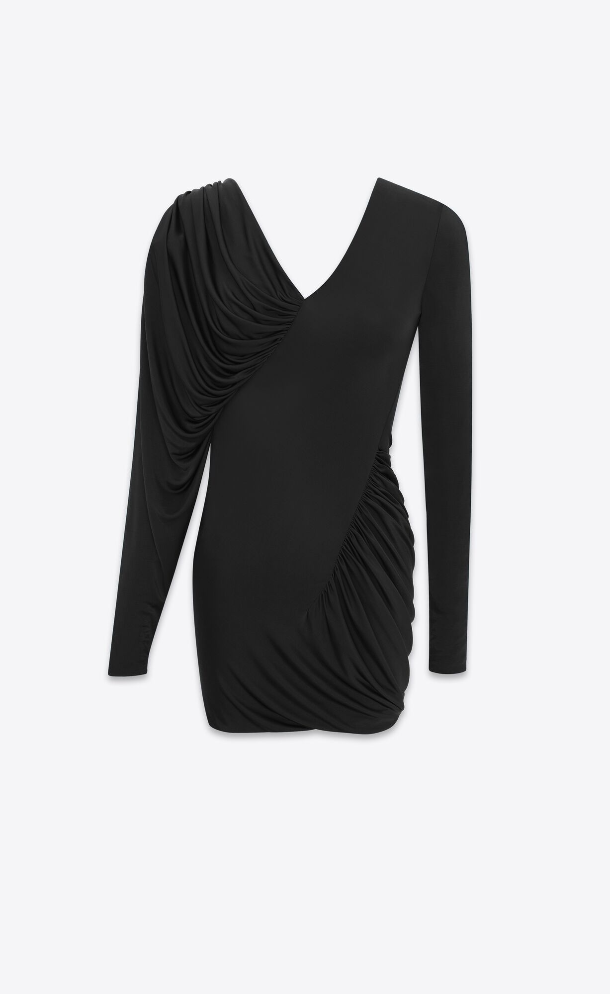 YSL Draped Kleider In Shiny Jersey Schwarz | 97861-KNPU