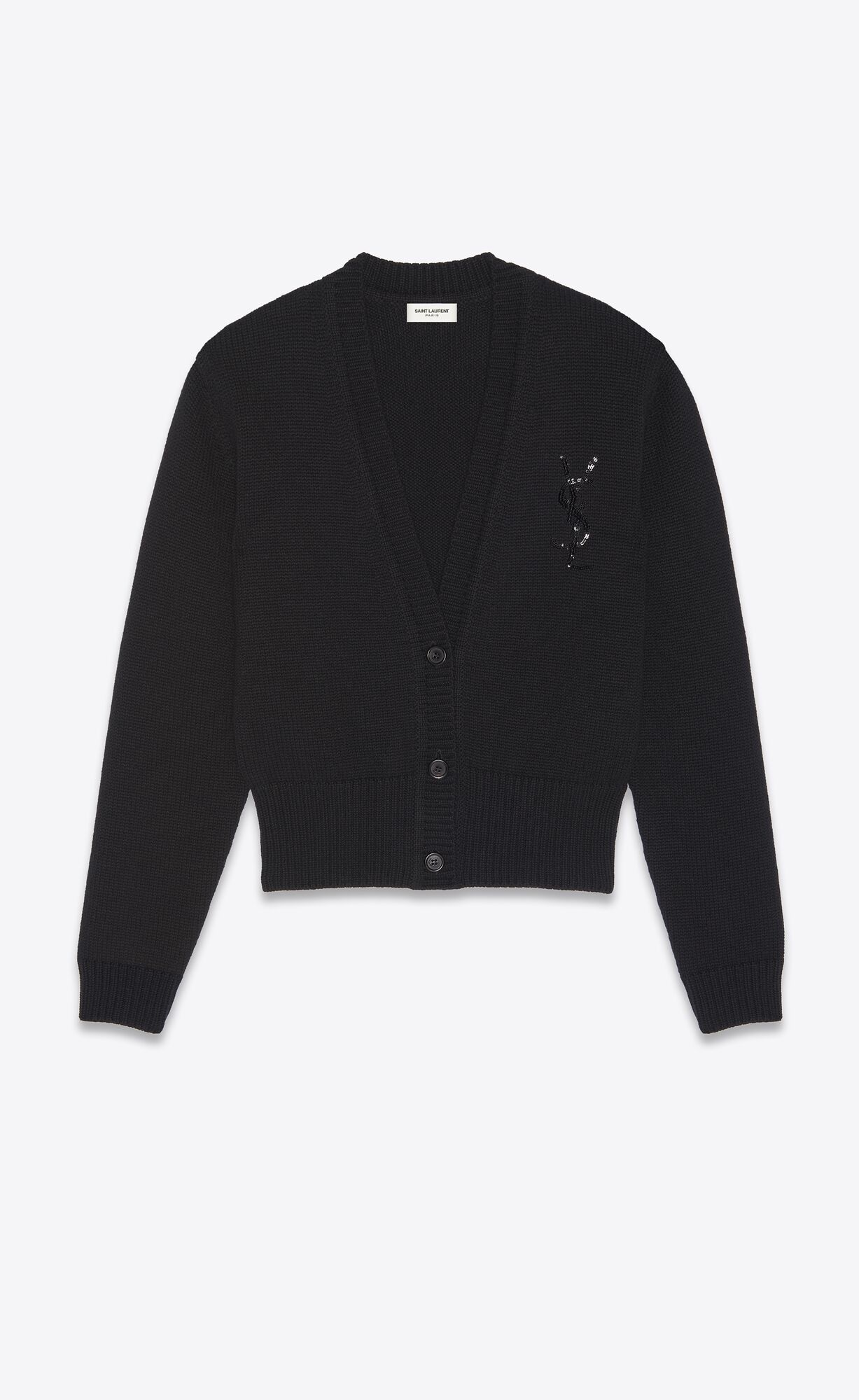 YSL Embroidered Cardigan In Cashmere Schwarz | 51309-OIZK