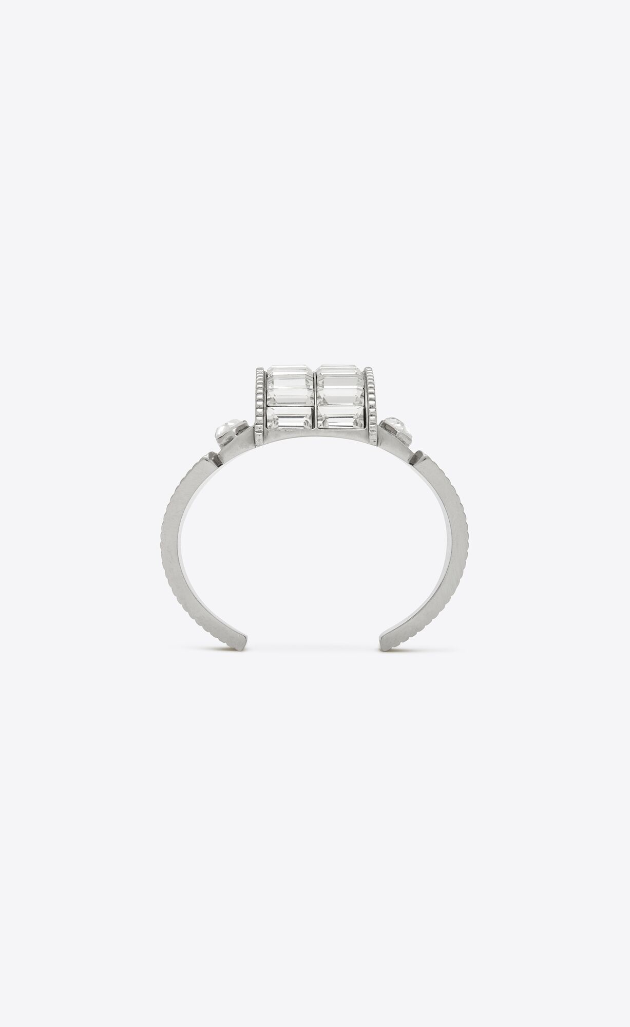 YSL Empire Rhinestone Cuff Bracelet In Metal Palladium And Crystal | 76308-DIFR