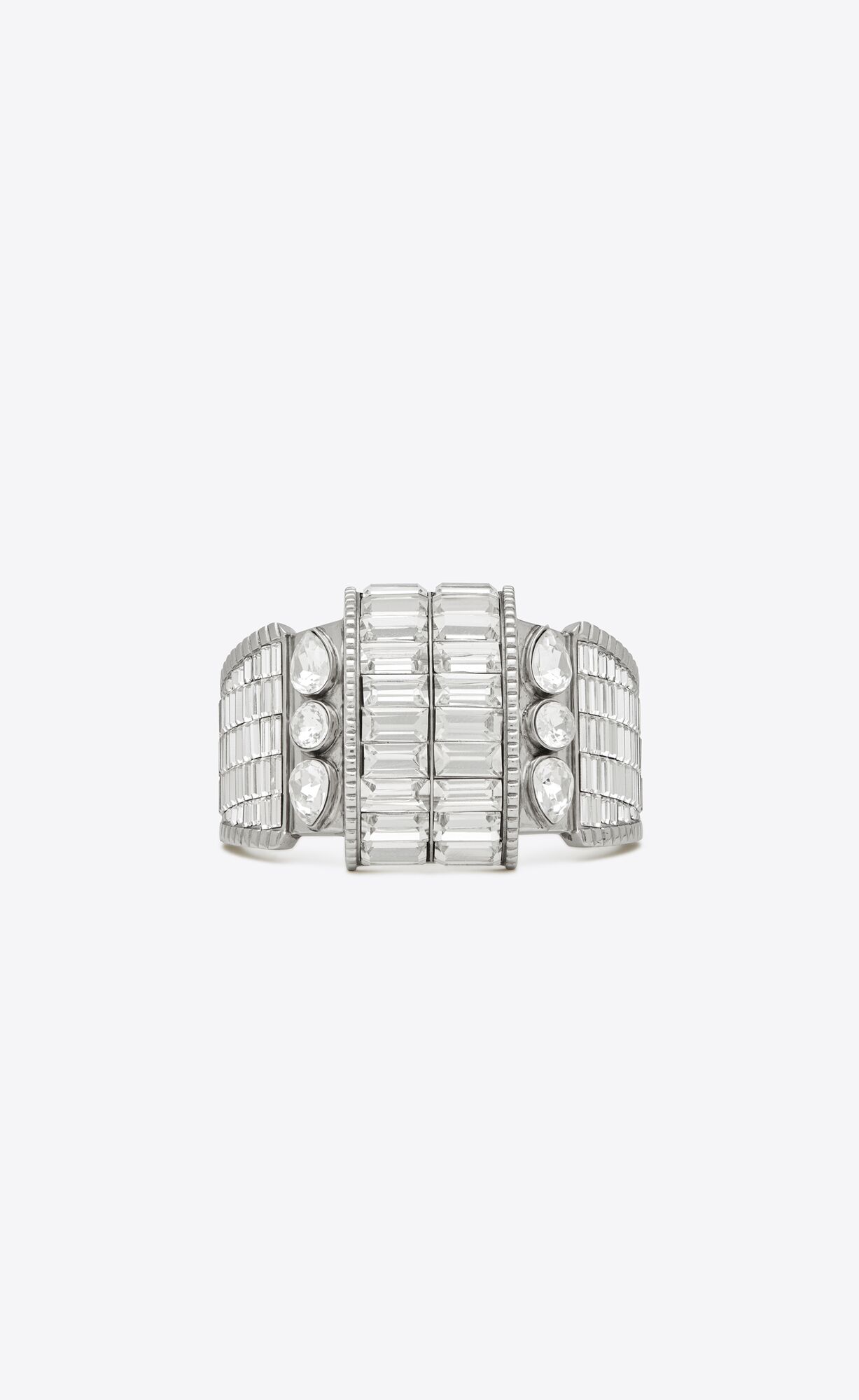 YSL Empire Rhinestone Cuff Bracelet In Metal Palladium And Crystal | 76308-DIFR