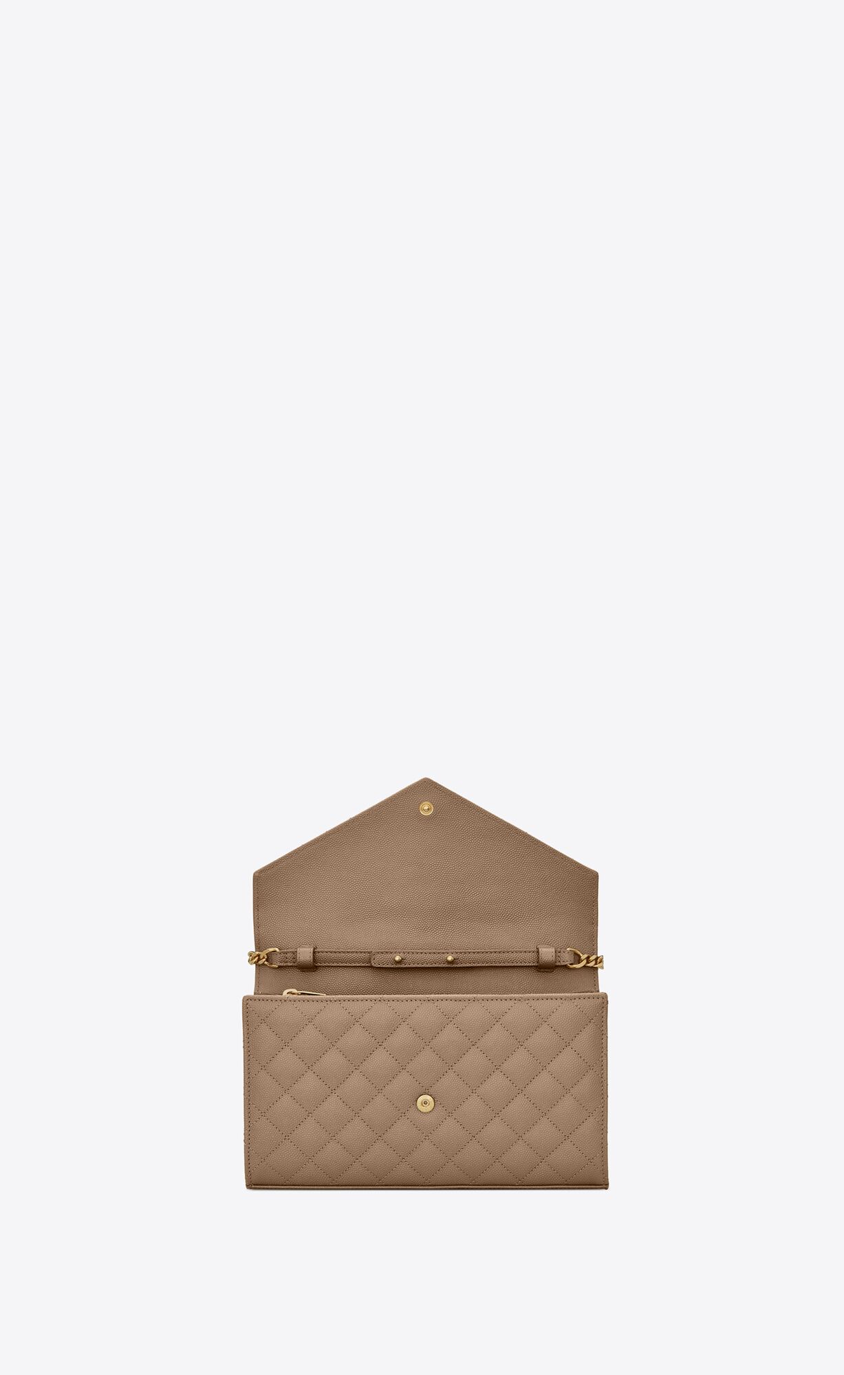 YSL Envelope Chain Wallet In Mix Matelassé Grain De Poudre Embossed Leder Braun | 32981-HCST