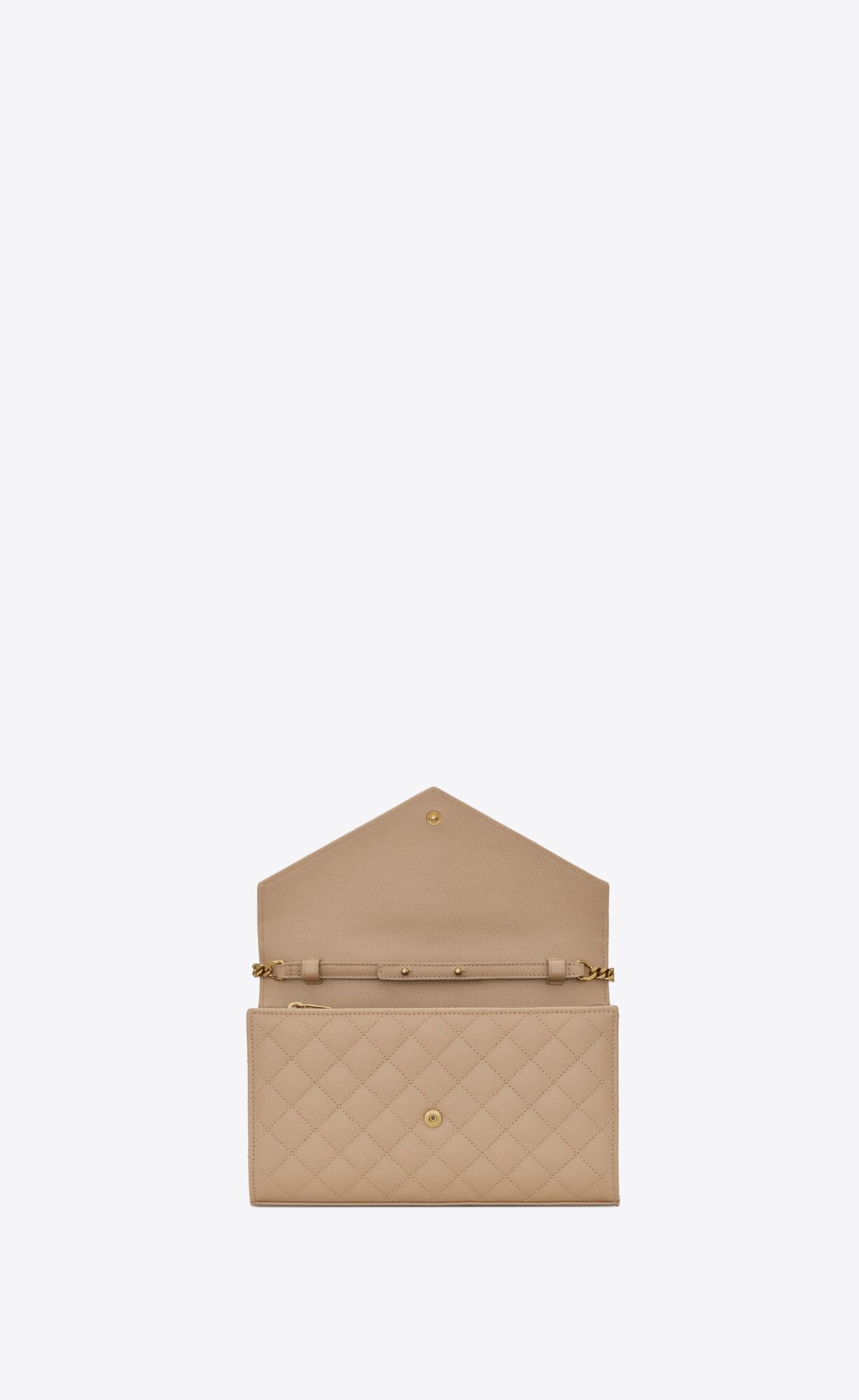 YSL Envelope Chain Wallet In Mix Matelassé Grain De Poudre Embossed Leder Dunkelbeige | 54178-HUCY