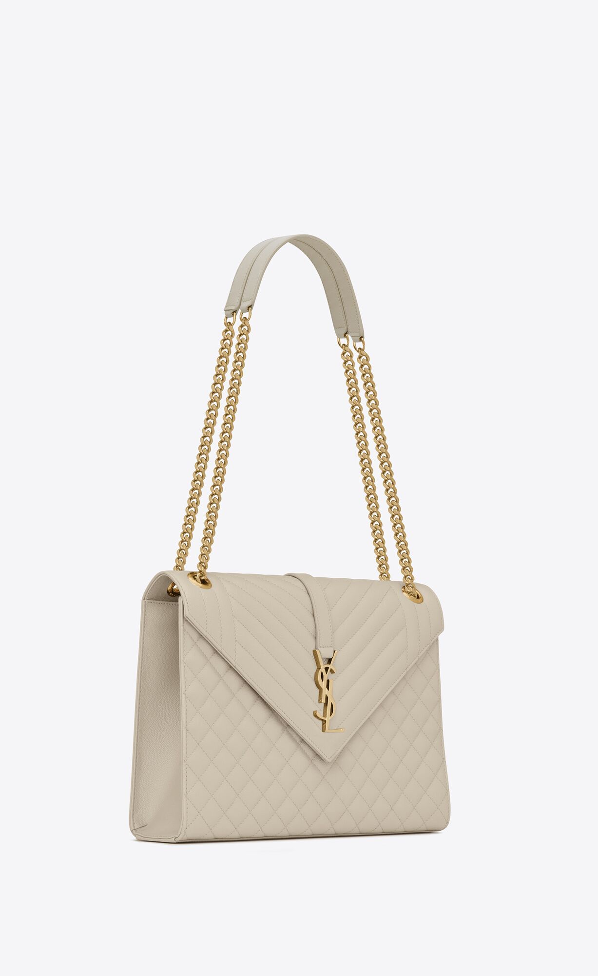 YSL Envelope Large Bag In Mix Matelassé Grain De Poudre Embossed Leder Blanc Vintage | 32507-APRW