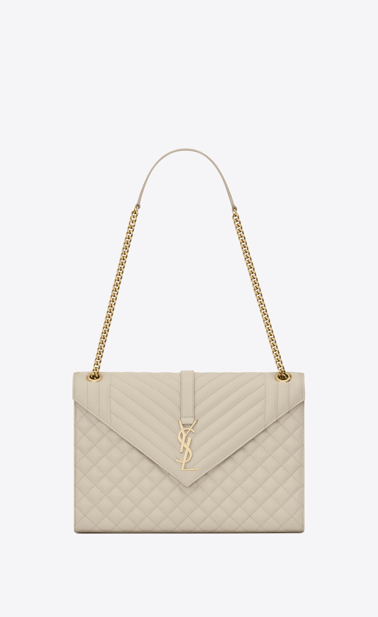 YSL Envelope Large Bag In Mix Matelassé Grain De Poudre Embossed Leder Blanc Vintage | 32507-APRW