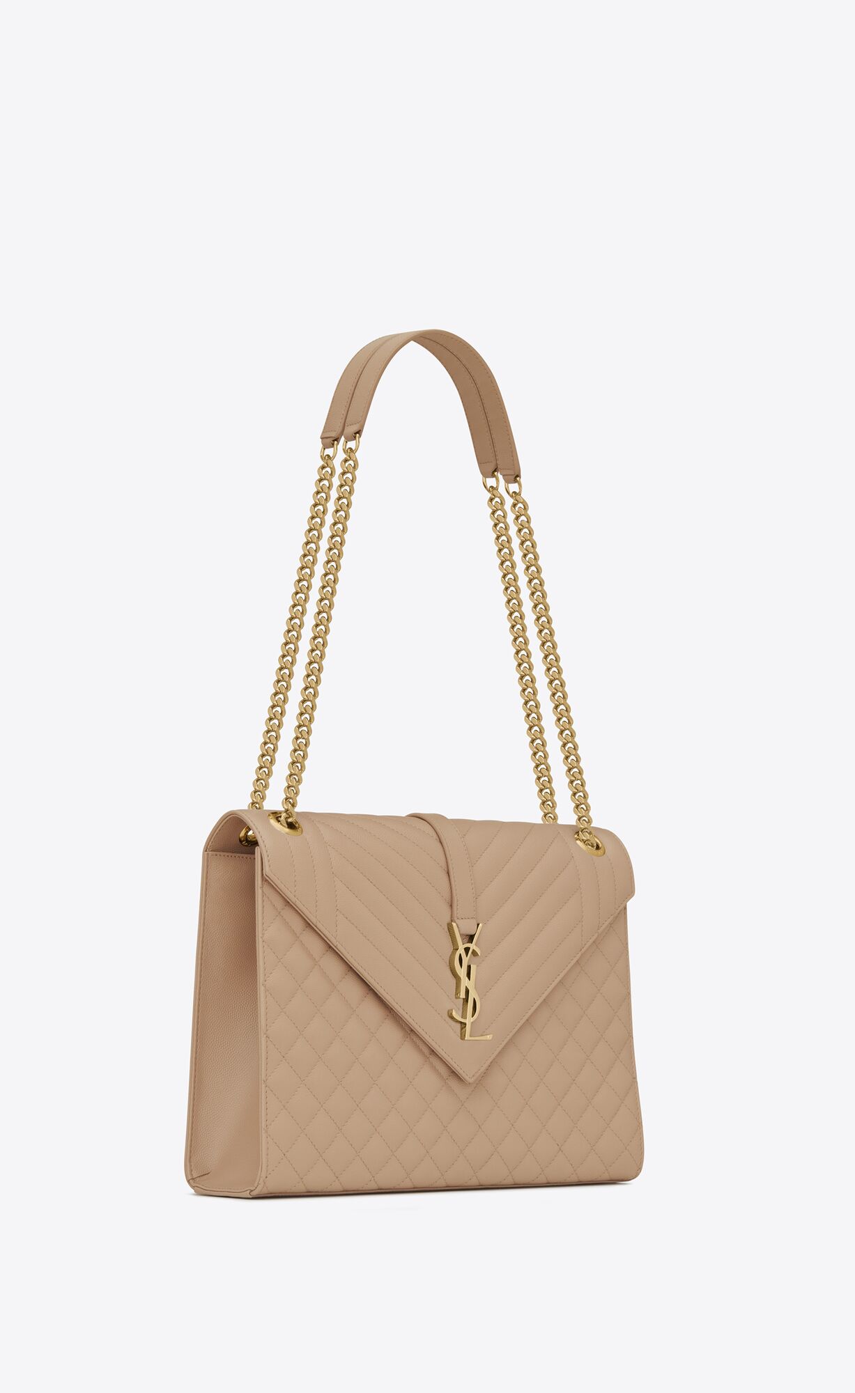 YSL Envelope Large Bag In Mix Matelassé Grain De Poudre Embossed Leder Dunkelbeige | 70963-REVY