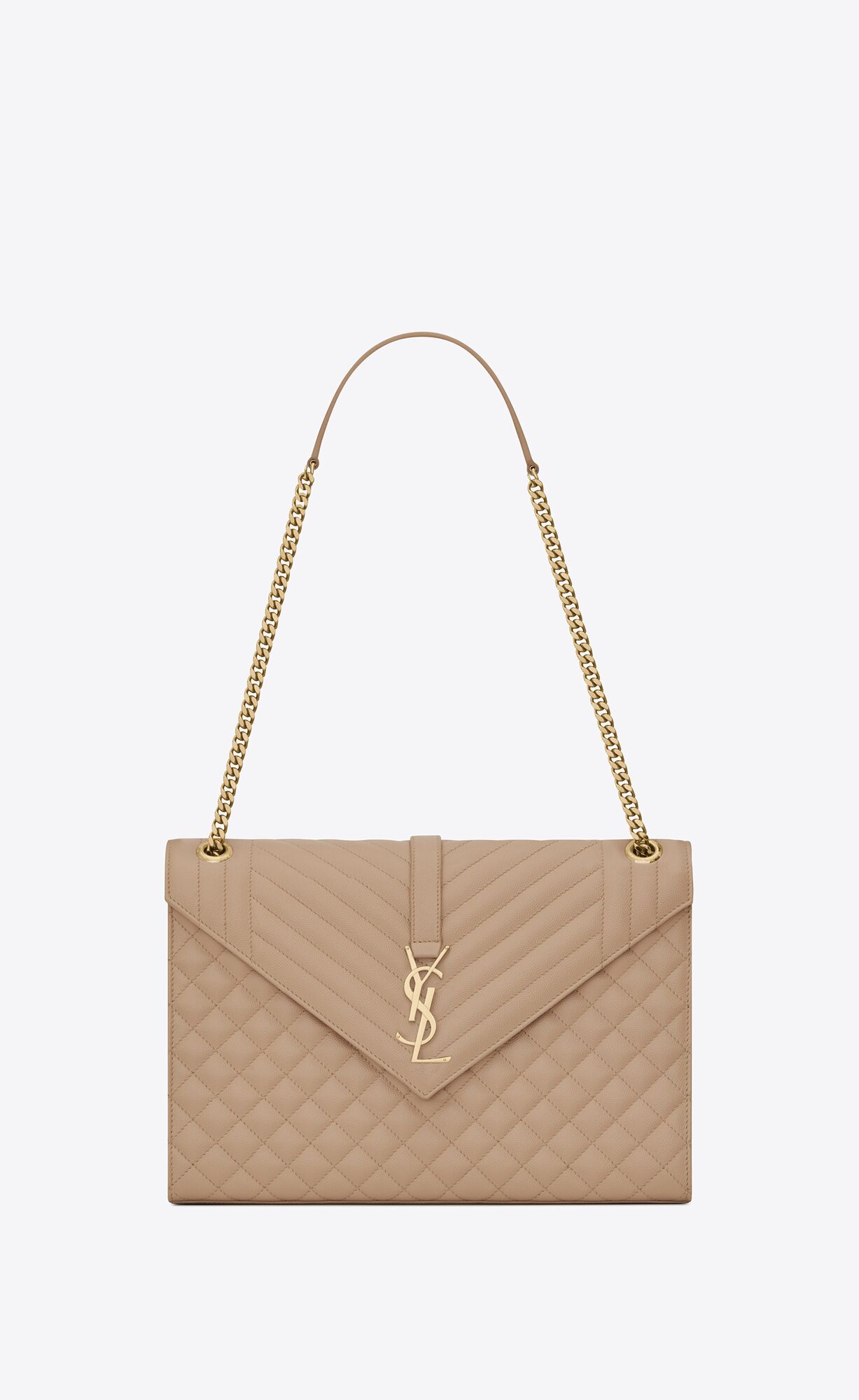 YSL Envelope Large Bag In Mix Matelassé Grain De Poudre Embossed Leder Dunkelbeige | 70963-REVY