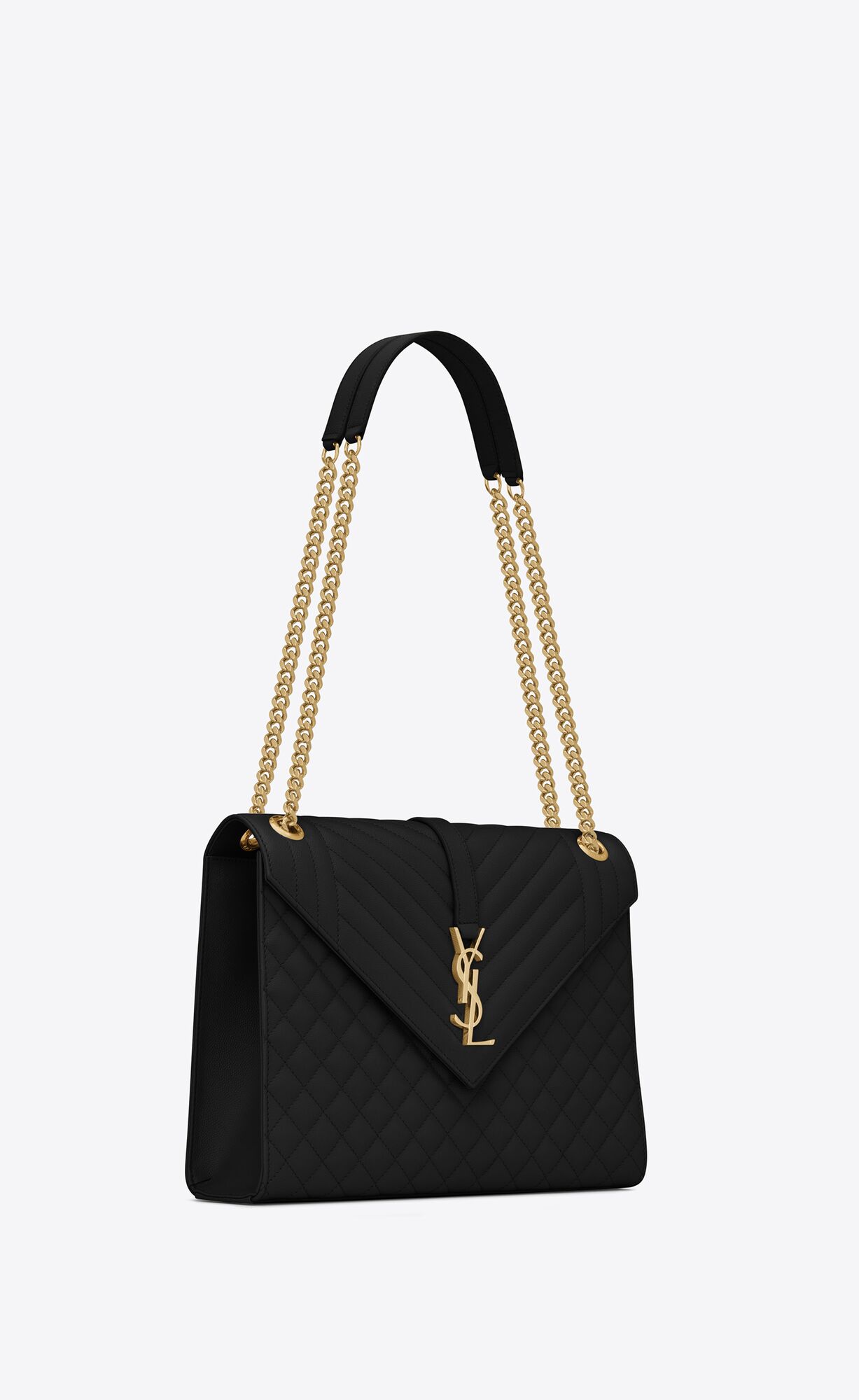 YSL Envelope Large Bag In Mix Matelassé Grain De Poudre Embossed Leder Noir | 98365-LZFS