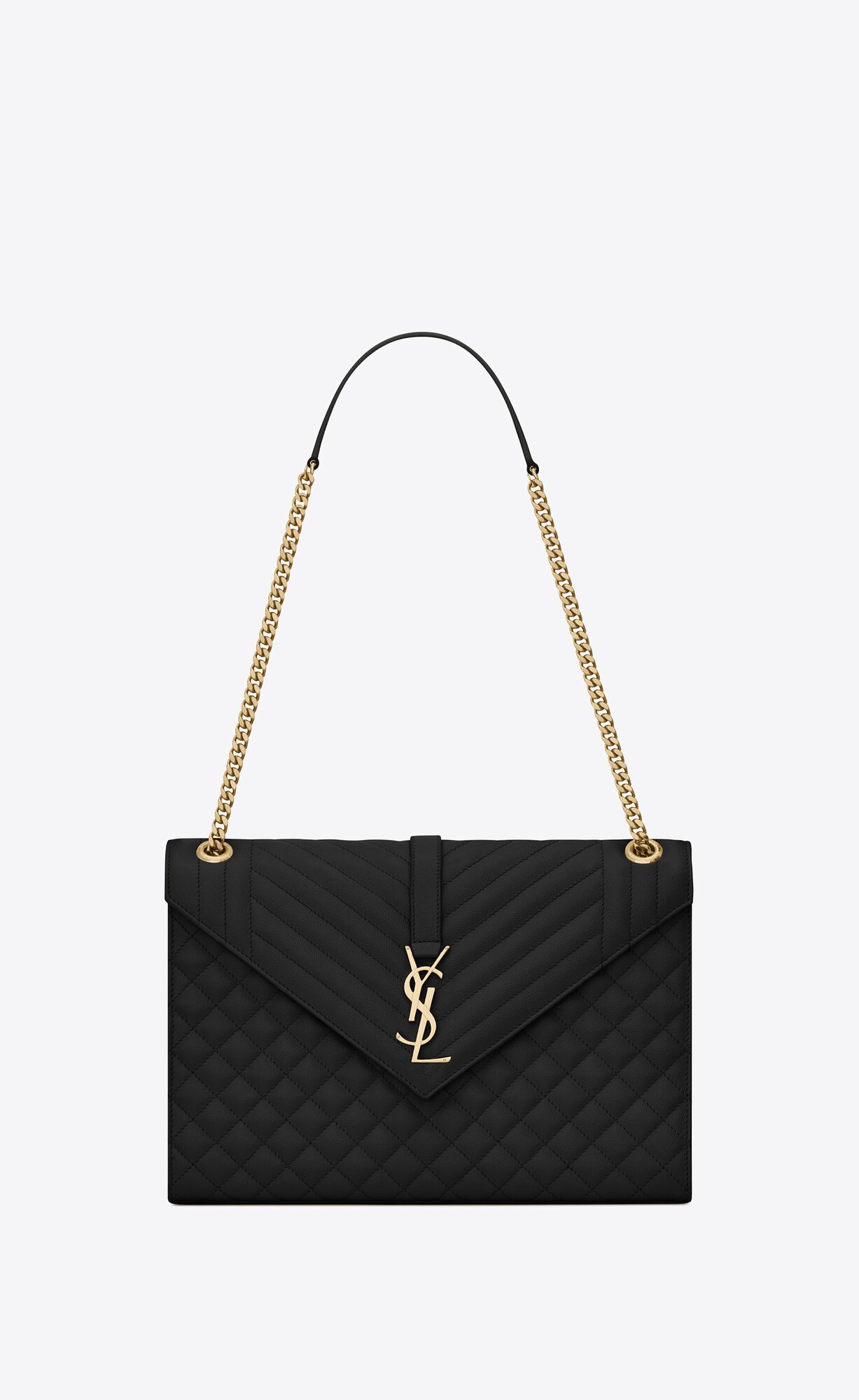 YSL Envelope Large Bag In Mix Matelassé Grain De Poudre Embossed Leder Noir | 98365-LZFS