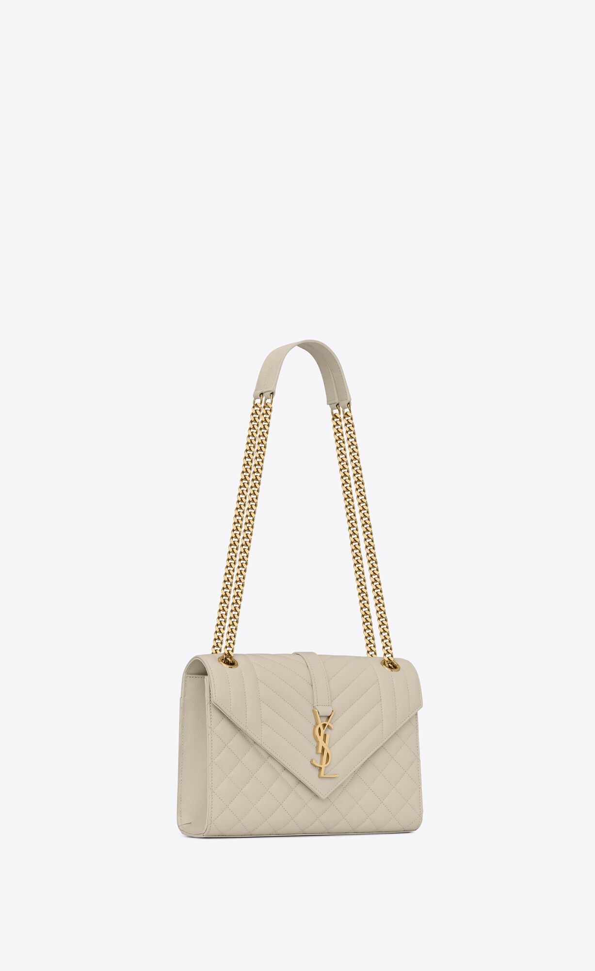 YSL Envelope Medium Chain Bag In Mix Matelassé Grain De Poudre Embossed Leder Blanc Vintage | 14037-JVHK