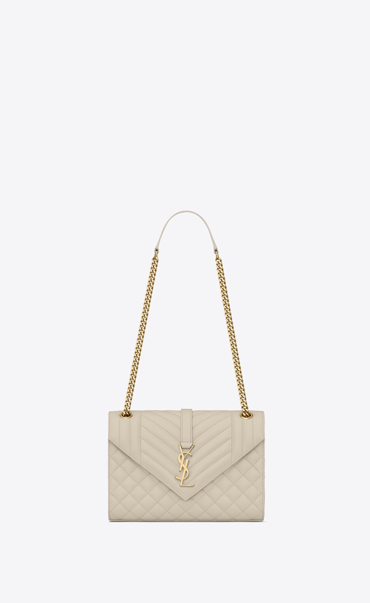 YSL Envelope Medium Chain Bag In Mix Matelassé Grain De Poudre Embossed Leder Blanc Vintage | 14037-JVHK