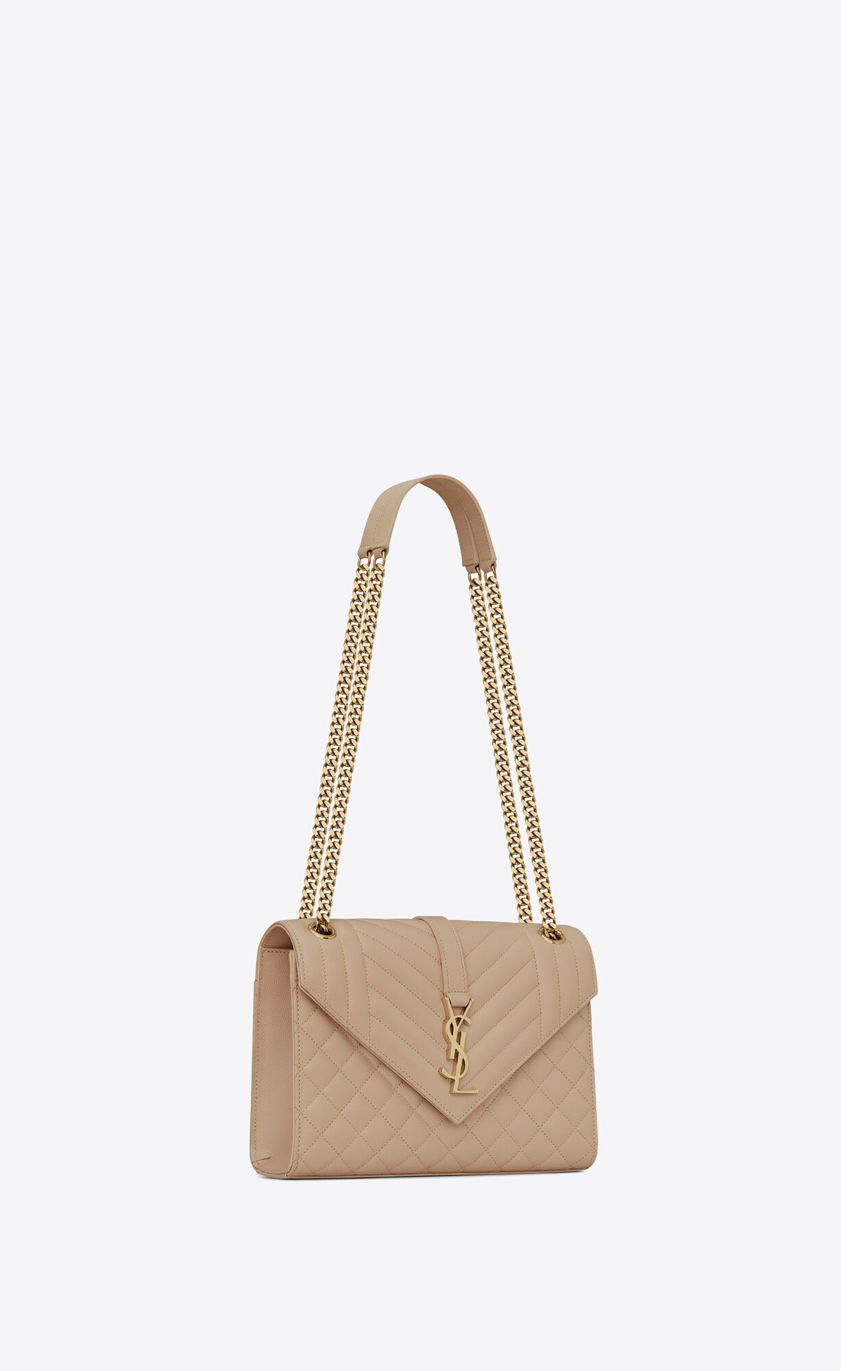 YSL Envelope Medium Chain Bag In Mix Matelassé Grain De Poudre Embossed Leder Dunkelbeige | 59068-LWFQ