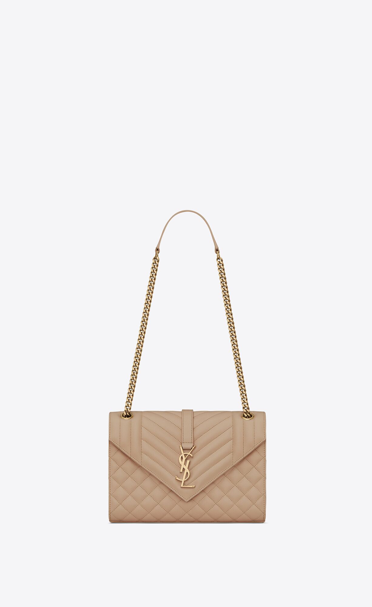 YSL Envelope Medium Chain Bag In Mix Matelassé Grain De Poudre Embossed Leder Dunkelbeige | 59068-LWFQ