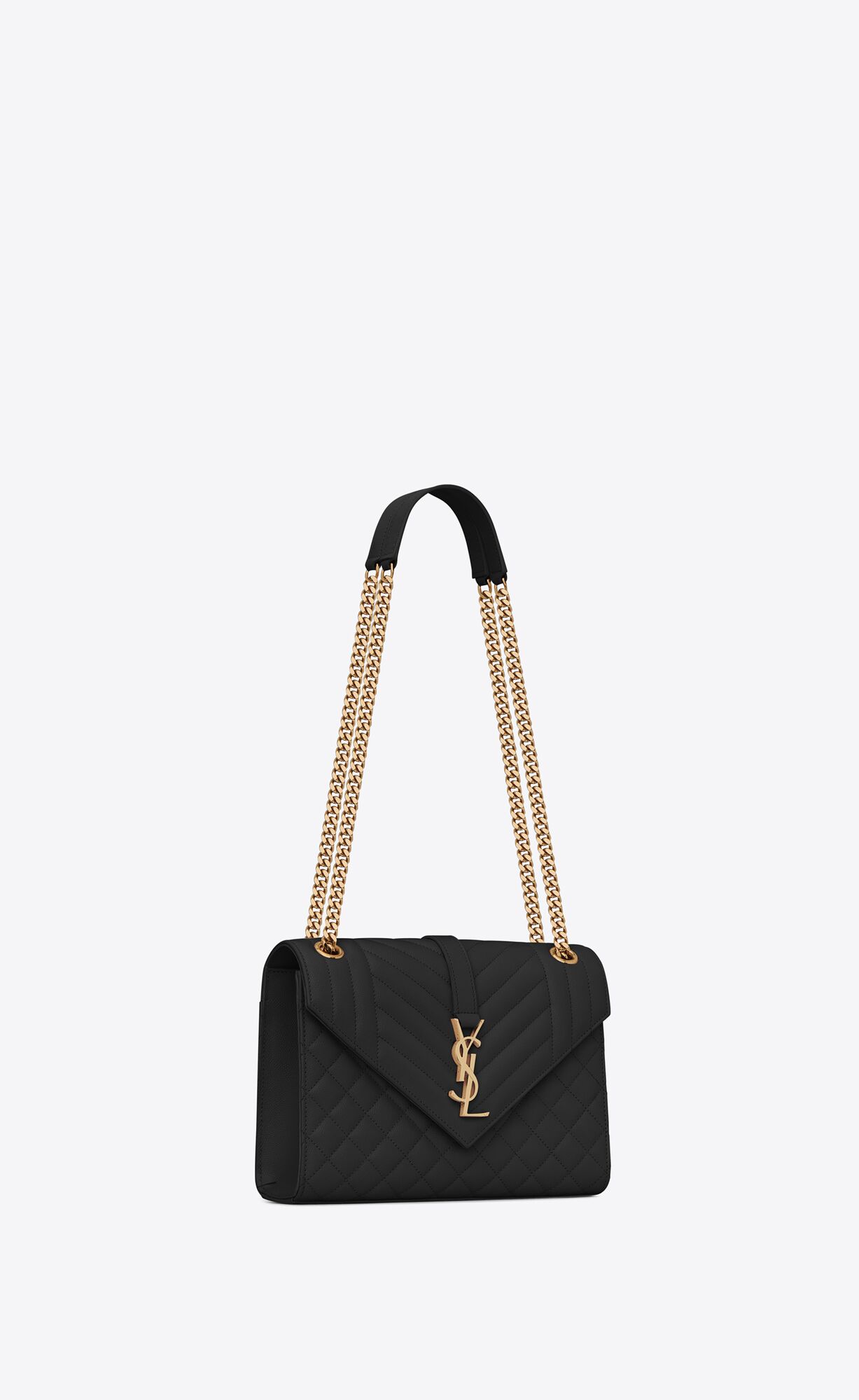 YSL Envelope Medium Chain Bag In Mix Matelassé Grain De Poudre Embossed Leder Noir | 59617-ROAX