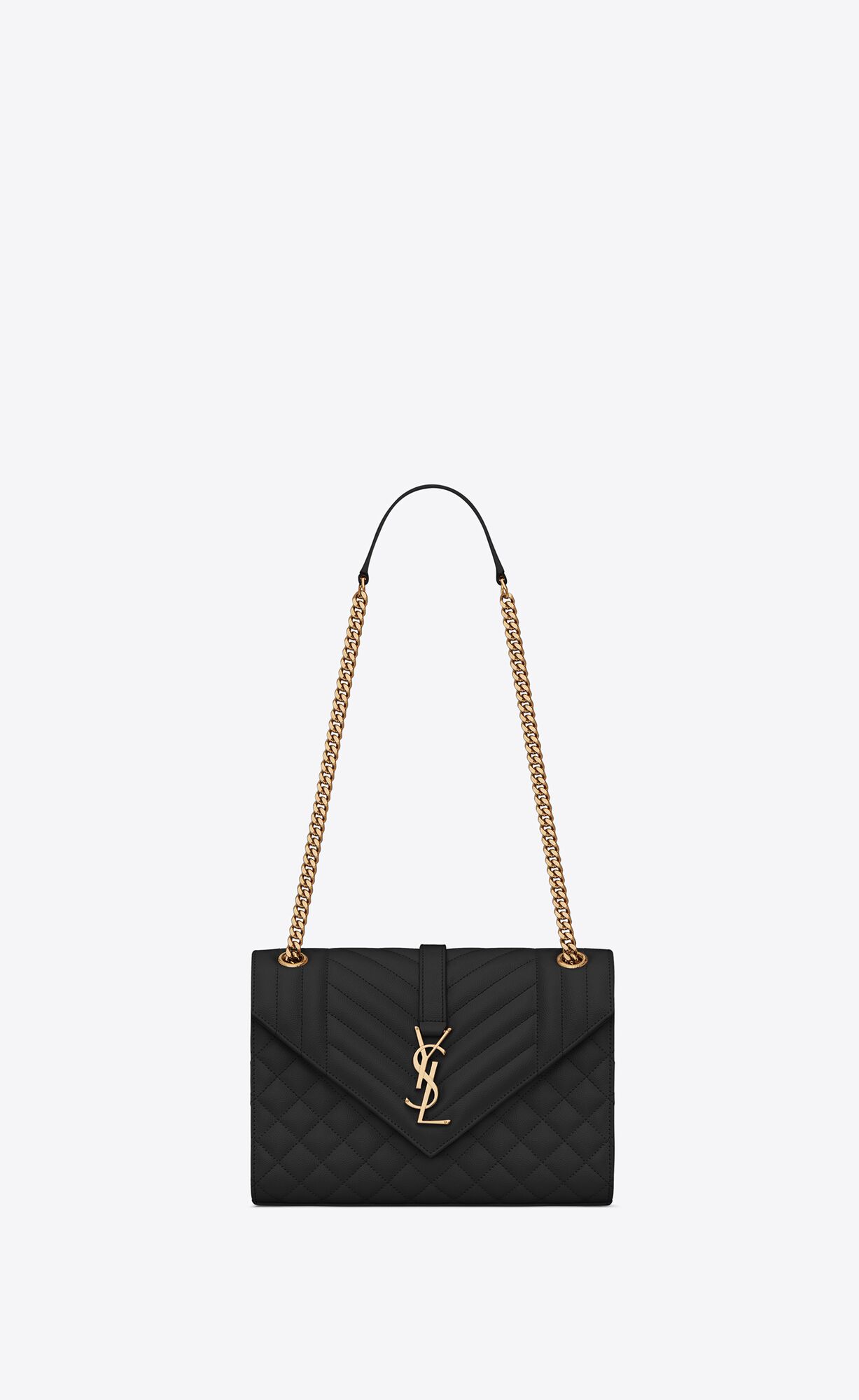 YSL Envelope Medium Chain Bag In Mix Matelassé Grain De Poudre Embossed Leder Noir | 59617-ROAX