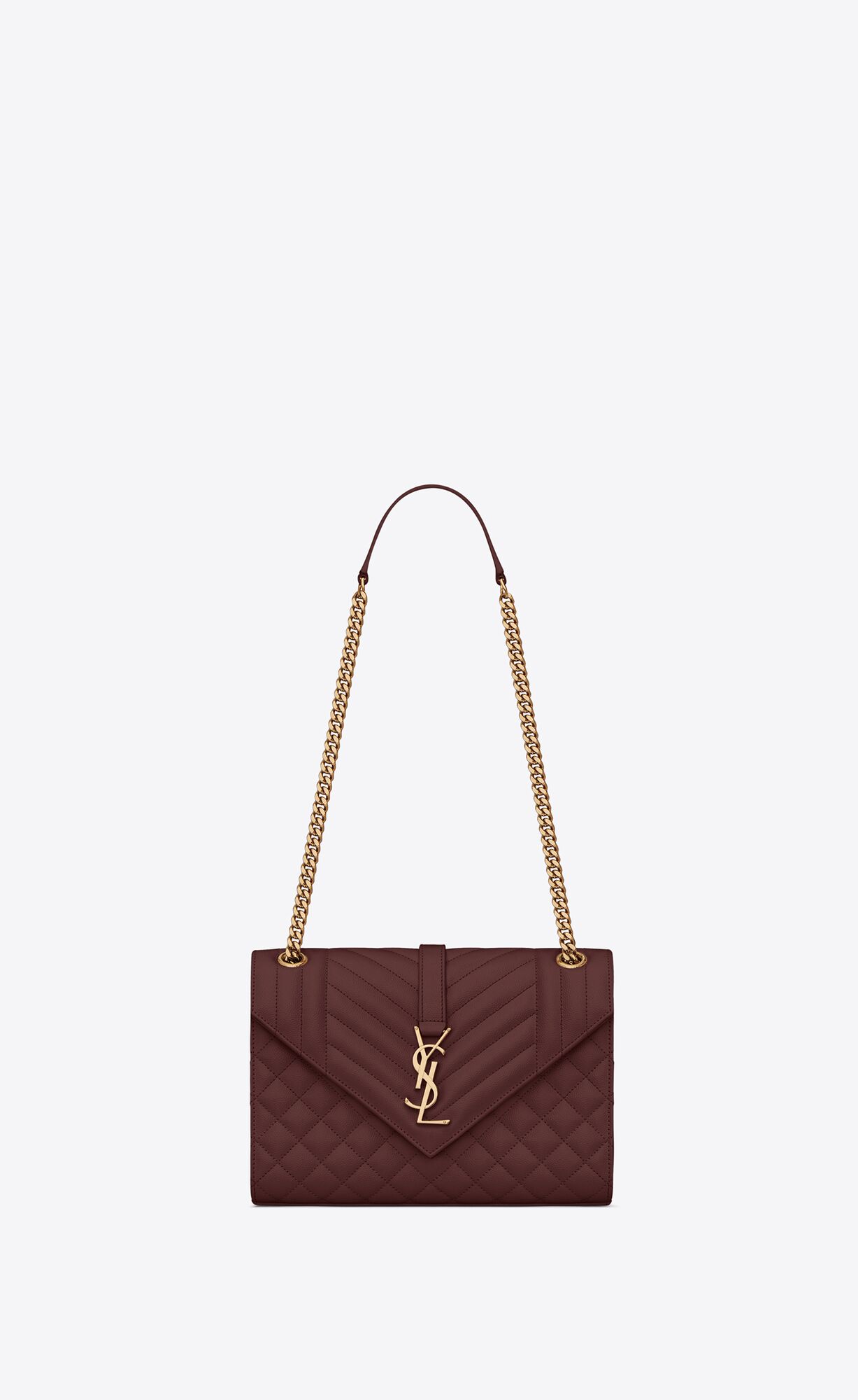 YSL Envelope Medium Chain Bag In Mix Matelassé Grain De Poudre Embossed Leder Dunkelrot | 62475-MKDG