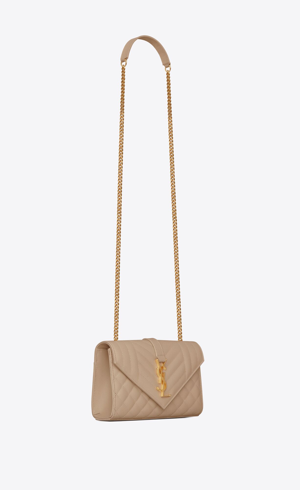 YSL Envelope Small Bag In Mix Matelassé Grain De Poudre Embossed Leder Dunkelbeige | 86347-VQNL