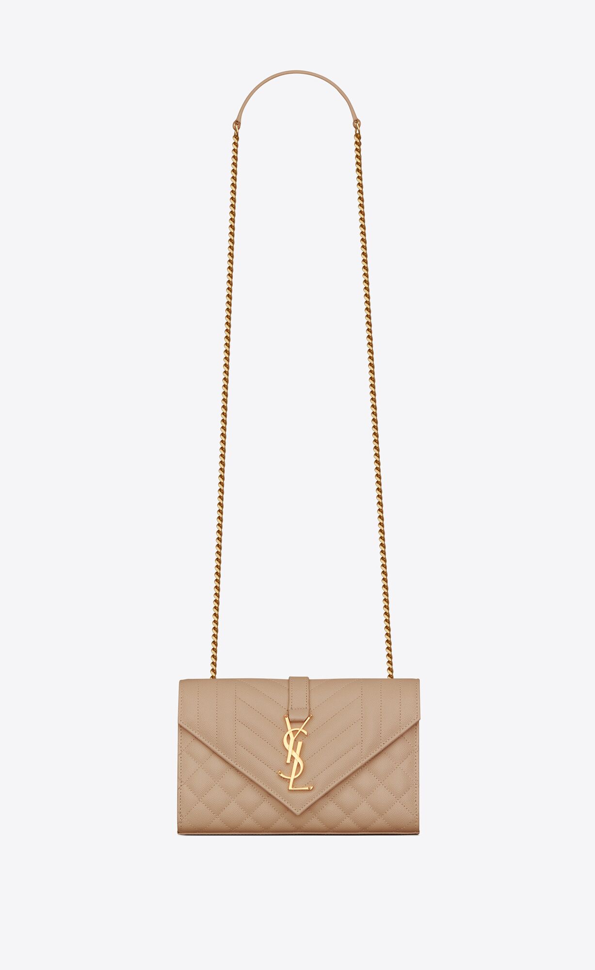 YSL Envelope Small Bag In Mix Matelassé Grain De Poudre Embossed Leder Dunkelbeige | 86347-VQNL