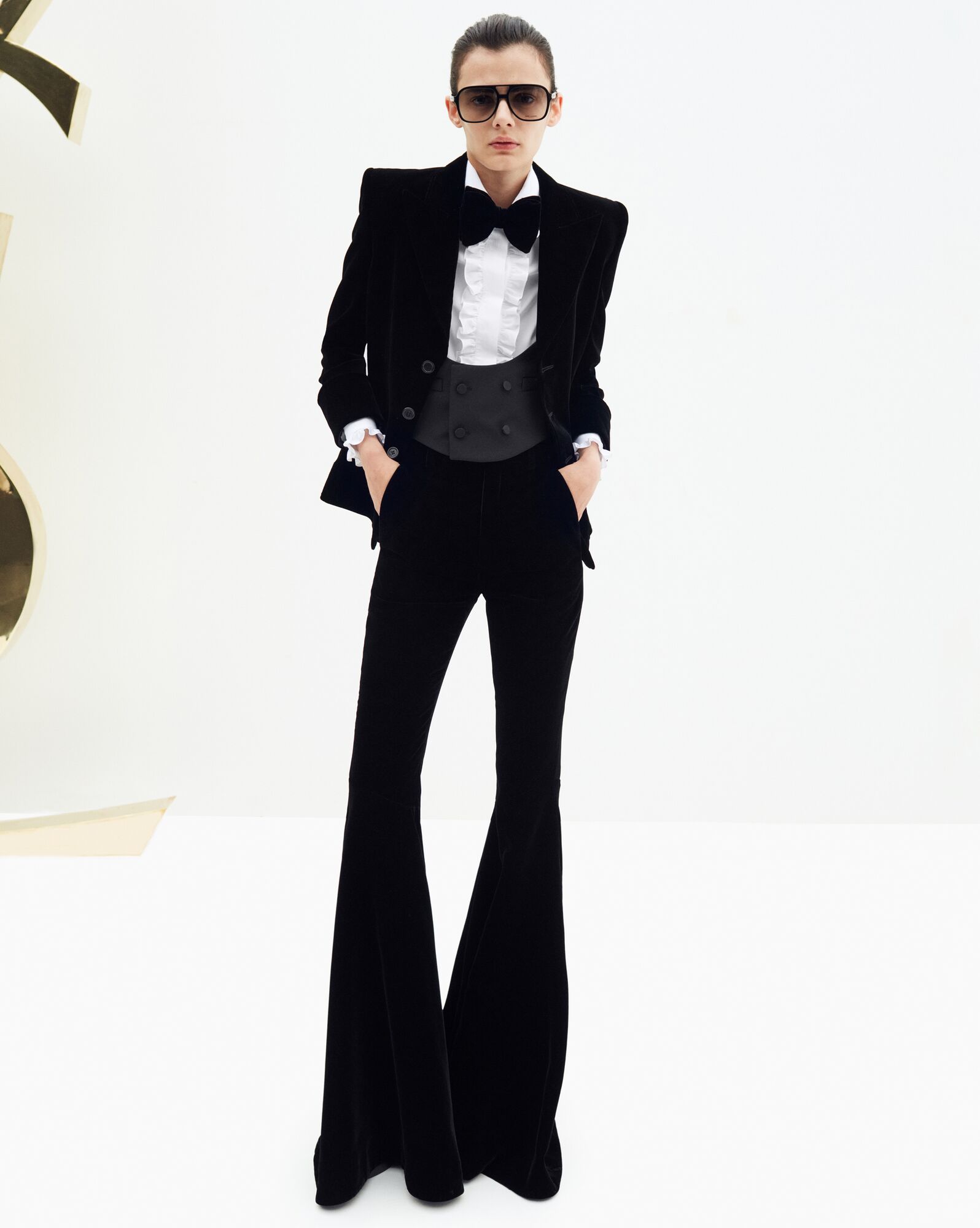 YSL Flared Pants In Cupro Velvet Schwarz | 20517-BTNU