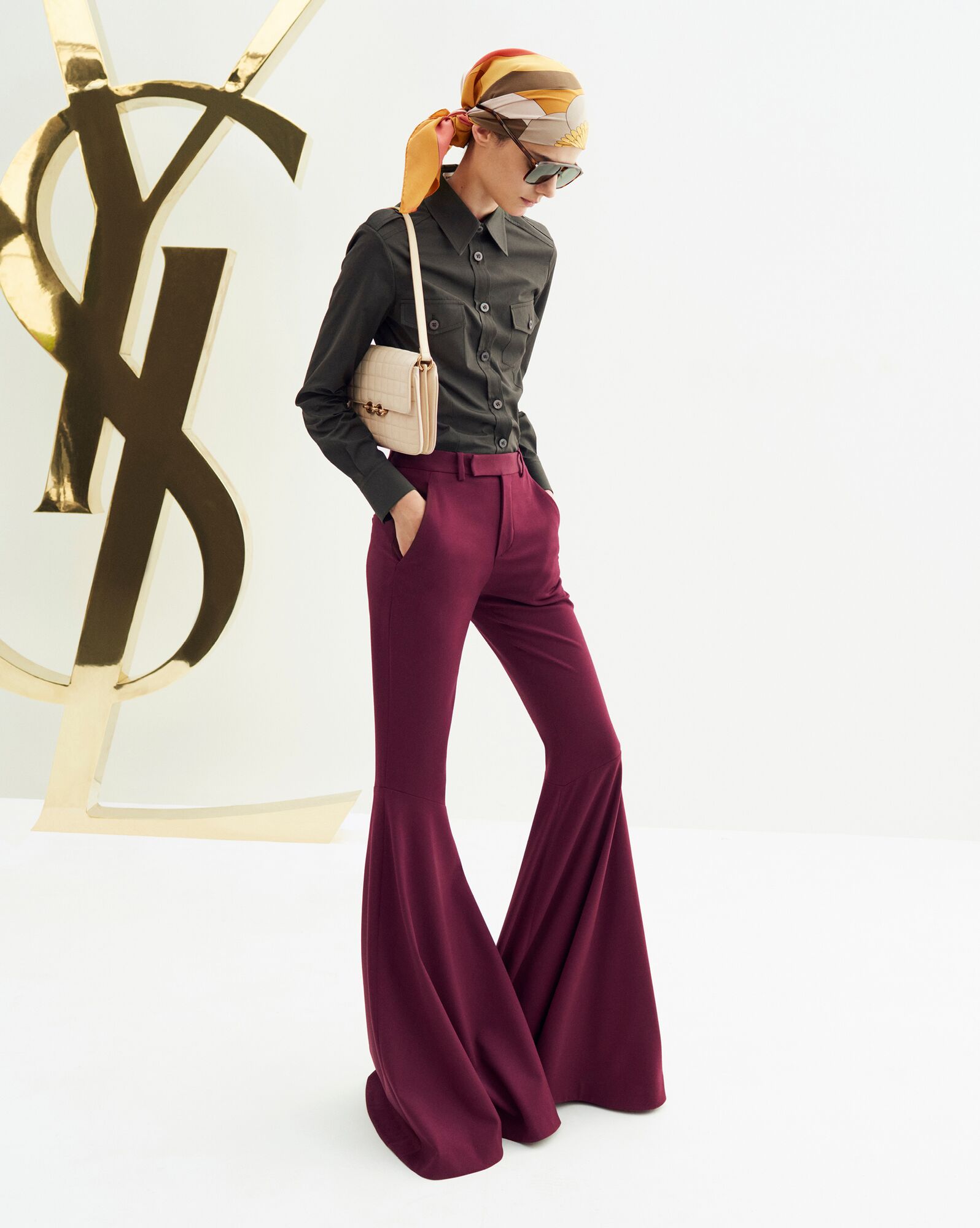 YSL Flared Pants In Gabardine Bordeaux | 75839-EYVA