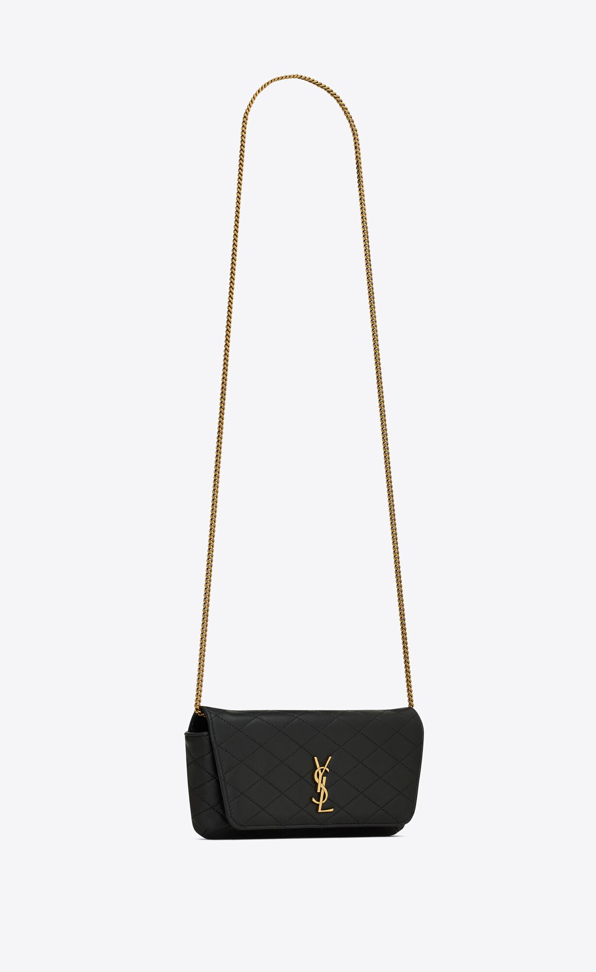 YSL Gaby Phone Holder In Gesteppt Leder Schwarz | 53167-ATUN