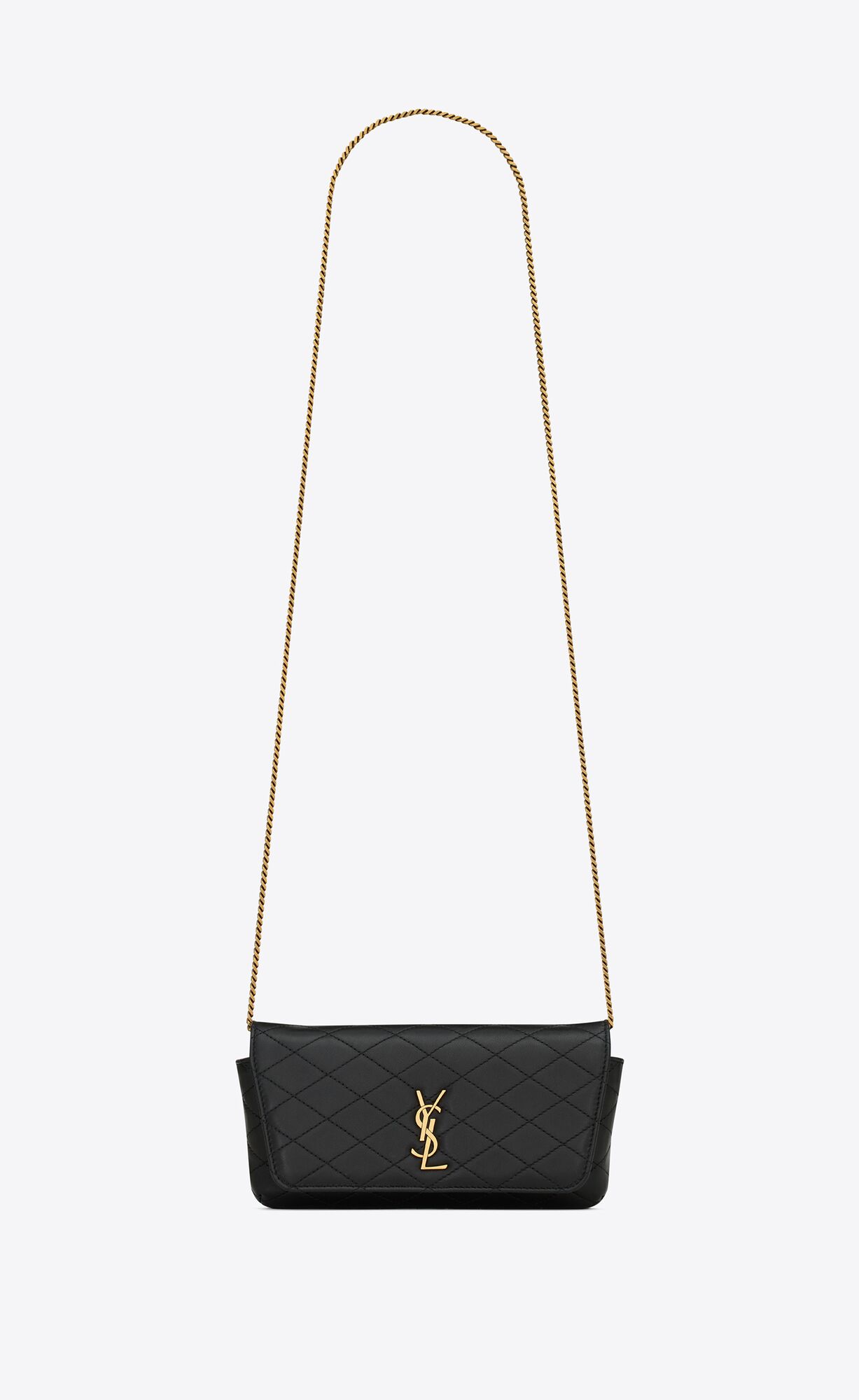 YSL Gaby Phone Holder In Gesteppt Leder Schwarz | 53167-ATUN