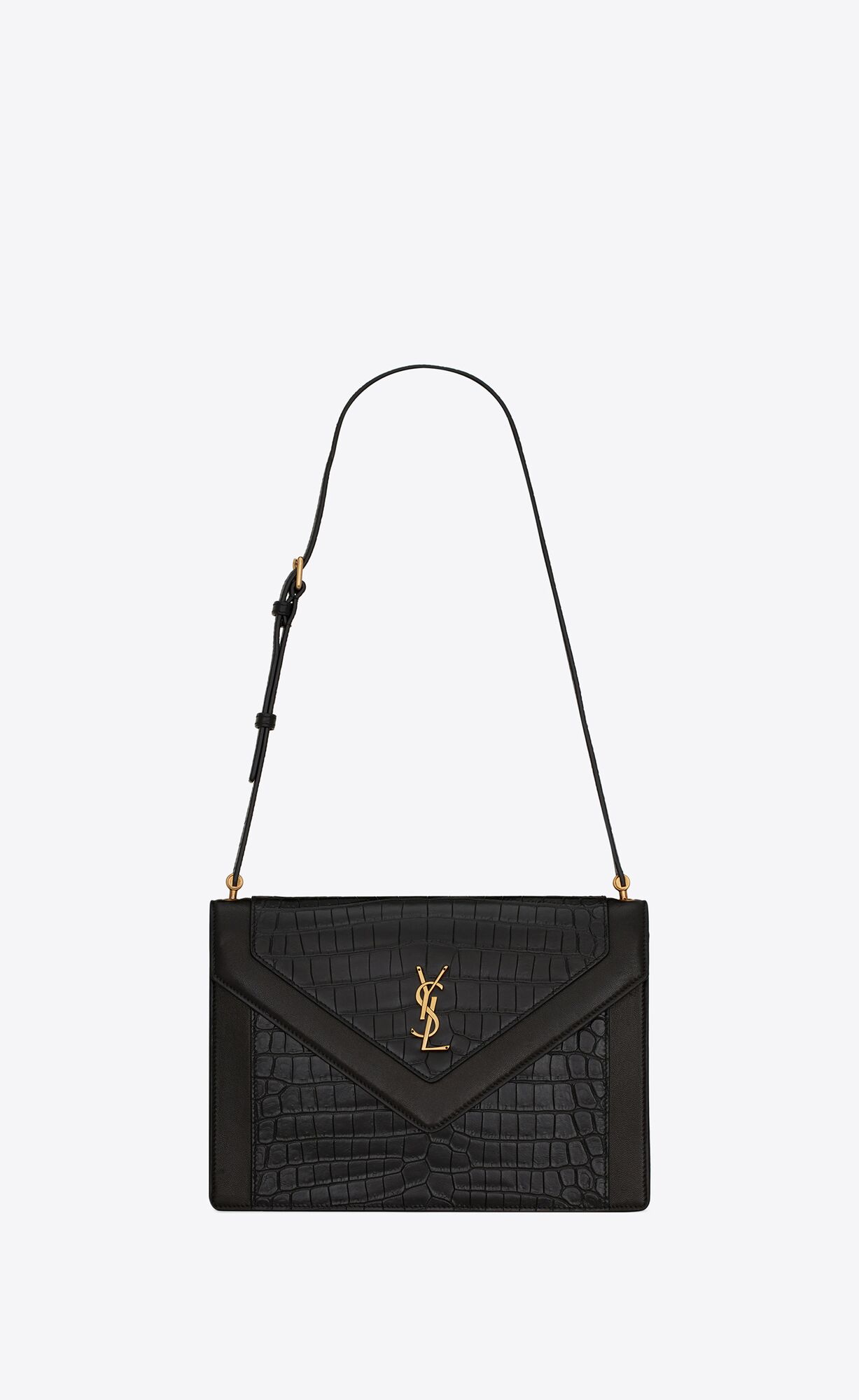 YSL Gaby Satchel In Crocodile-embossed Lacquered Leder And Lambskin Noir | 75106-SVOK