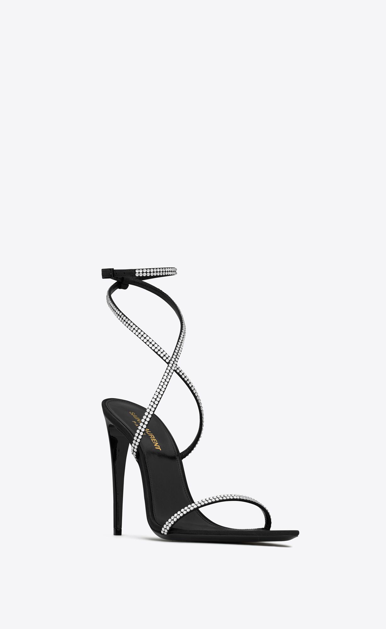 YSL Georgia Sandals In Crepe Satin With Rhinestones Schwarz | 90246-GFXR