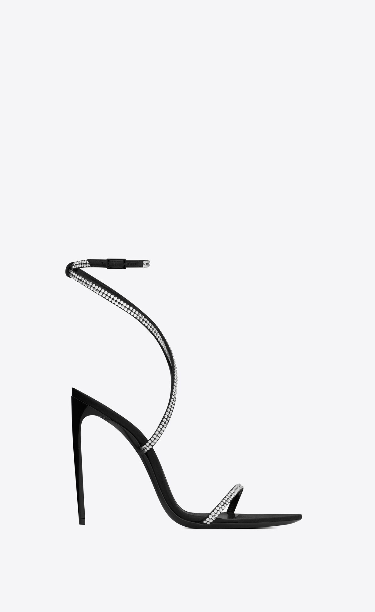 YSL Georgia Sandals In Crepe Satin With Rhinestones Schwarz | 90246-GFXR