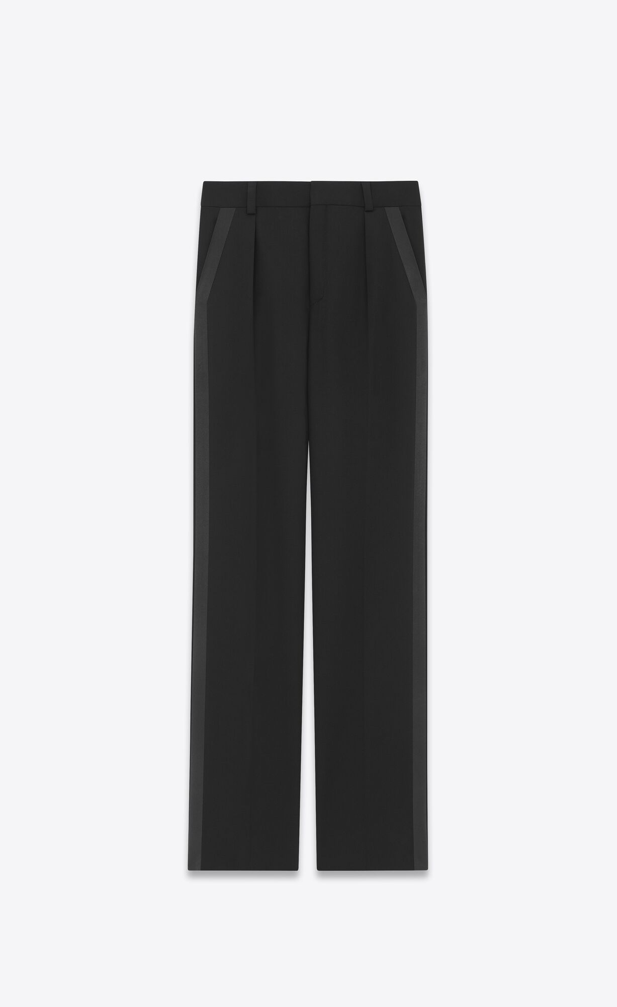 YSL Gerade Tuxedo Pants In Grain De Poudre Schwarz | 45321-XFJV