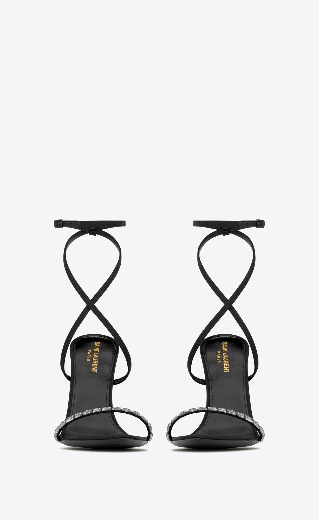 YSL Gloria Sandals In Crepe Satin With Rhinestones Schwarz | 58397-KZHO