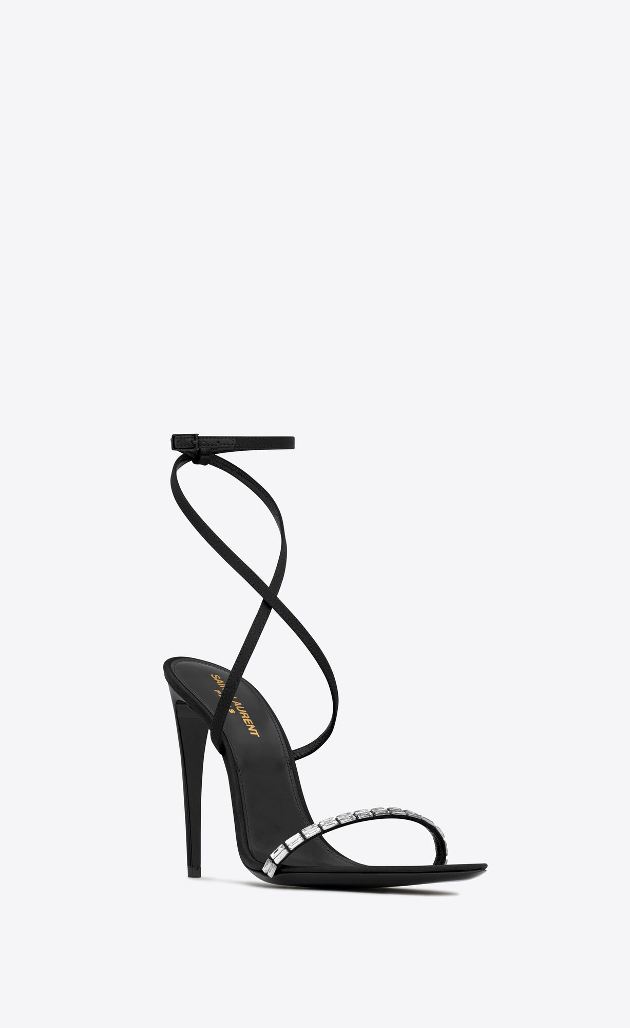 YSL Gloria Sandals In Crepe Satin With Rhinestones Schwarz | 58397-KZHO