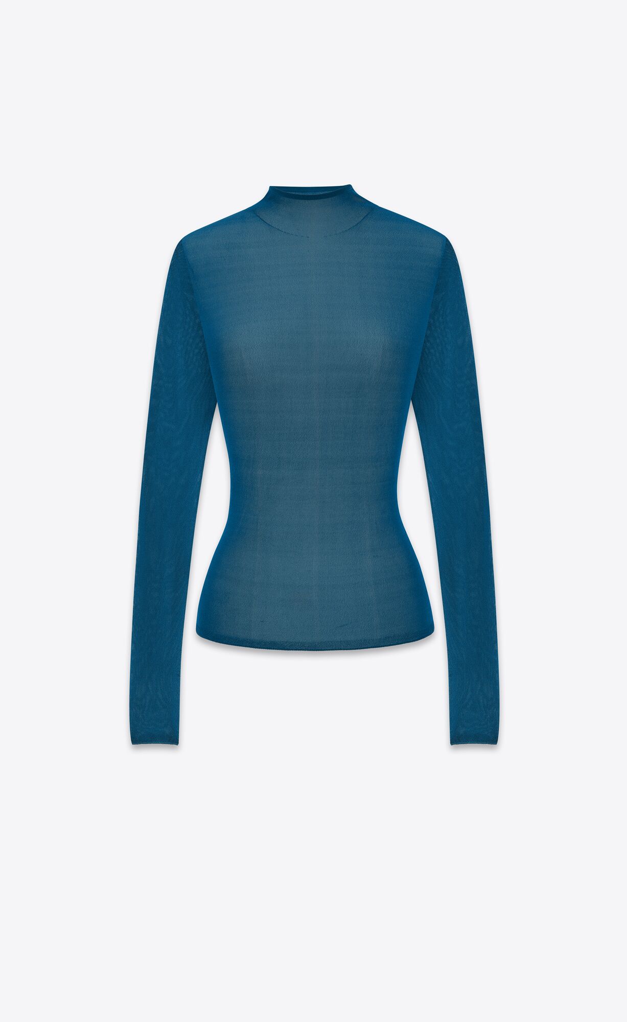 YSL High Neck Top In Silk Bleu Canard | 03146-RKWB