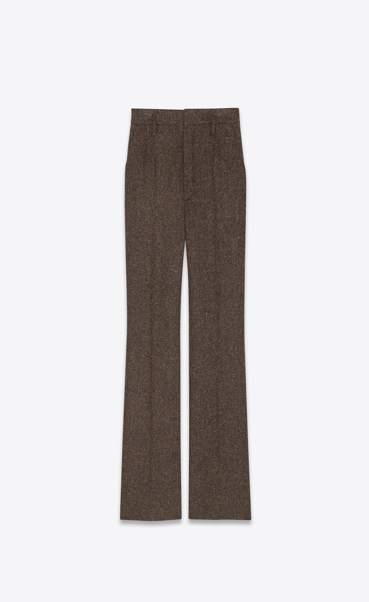 YSL High-waisted Pants In Chevron Tweed Moka | 18529-GDIE