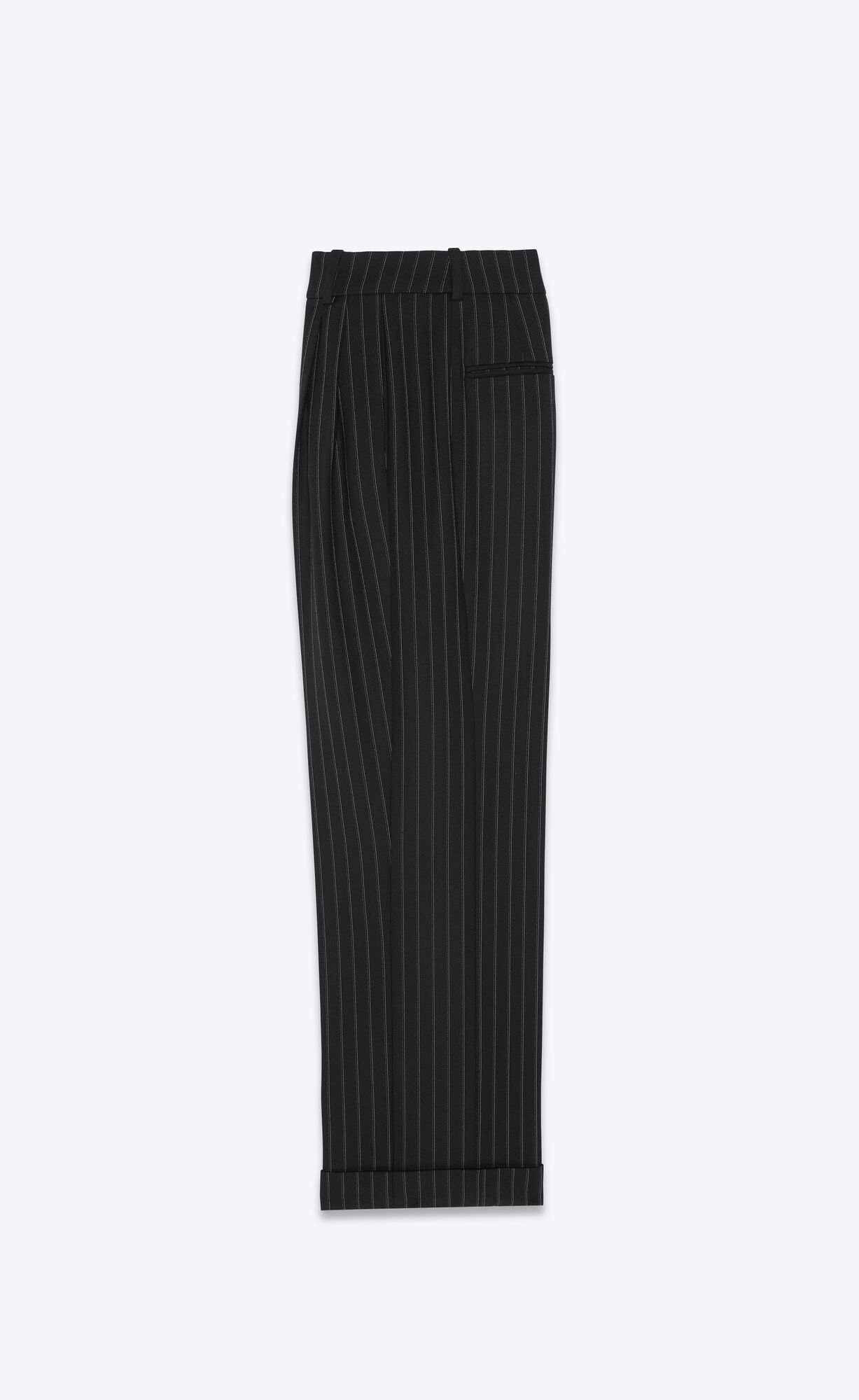 YSL High-waisted Pants In Gestreift Wolle Noir Craie | 52403-CPGK