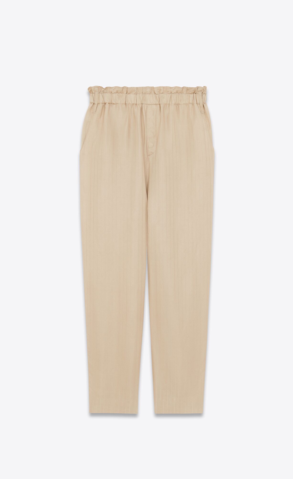 YSL High-waisted Pants In Matte And Shiny Gestreift Silk Sable | 36091-LKPE