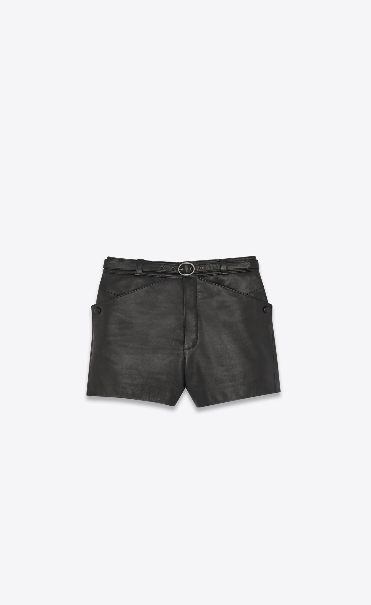 YSL High-waisted Shorts In Lambskin Noir | 24683-OKYF