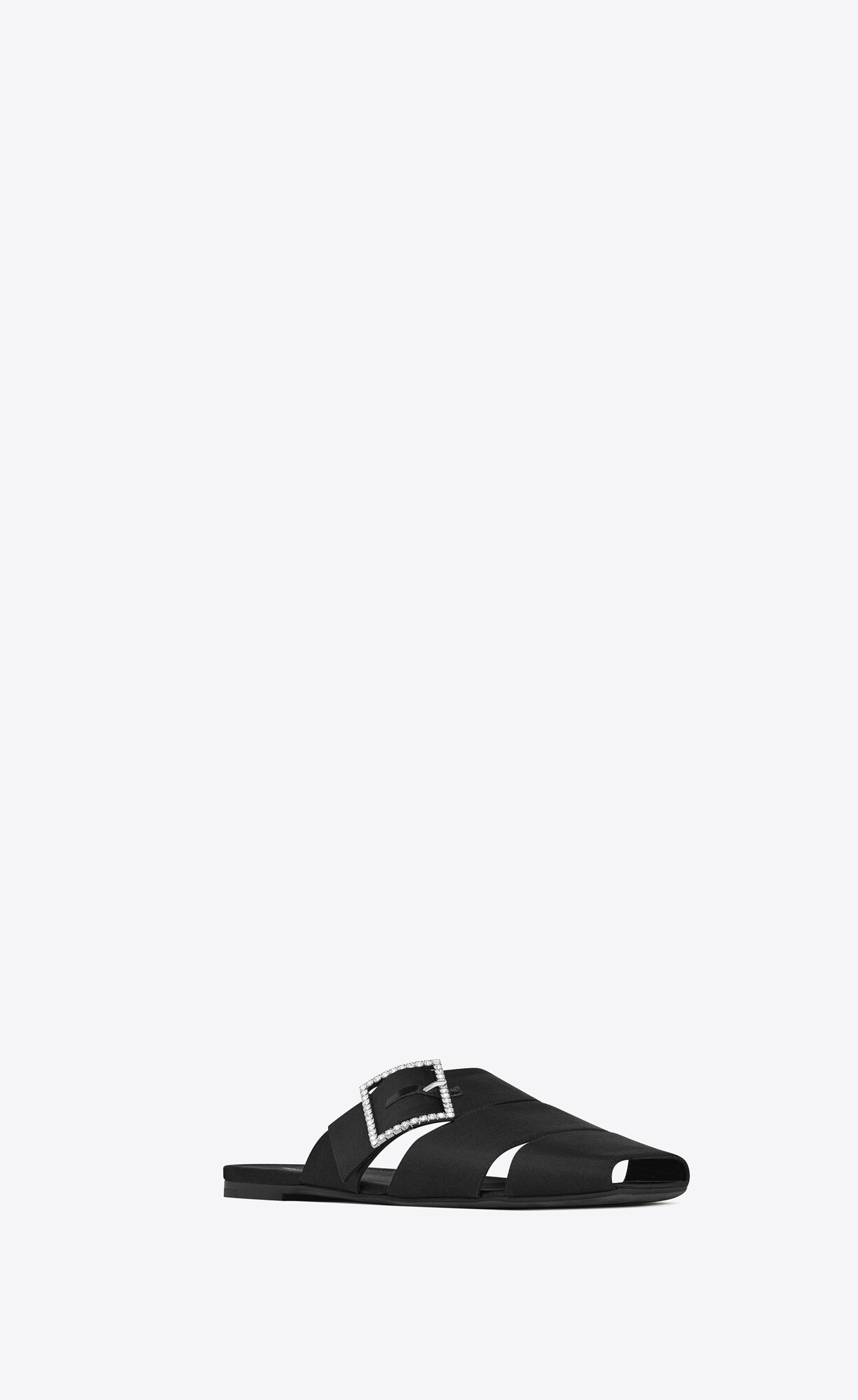 YSL Jacques Flache Mules In Crepe Satin Schwarz | 24386-AQGI