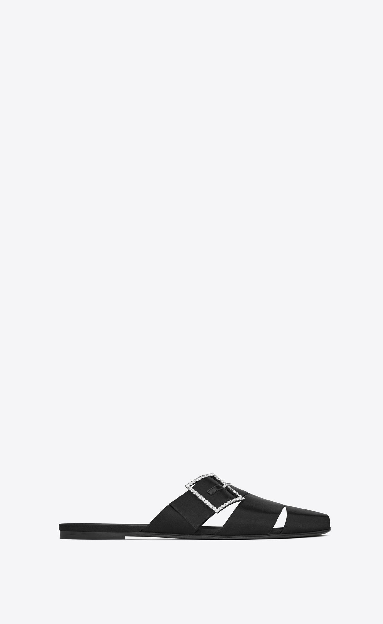 YSL Jacques Flache Mules In Crepe Satin Schwarz | 24386-AQGI