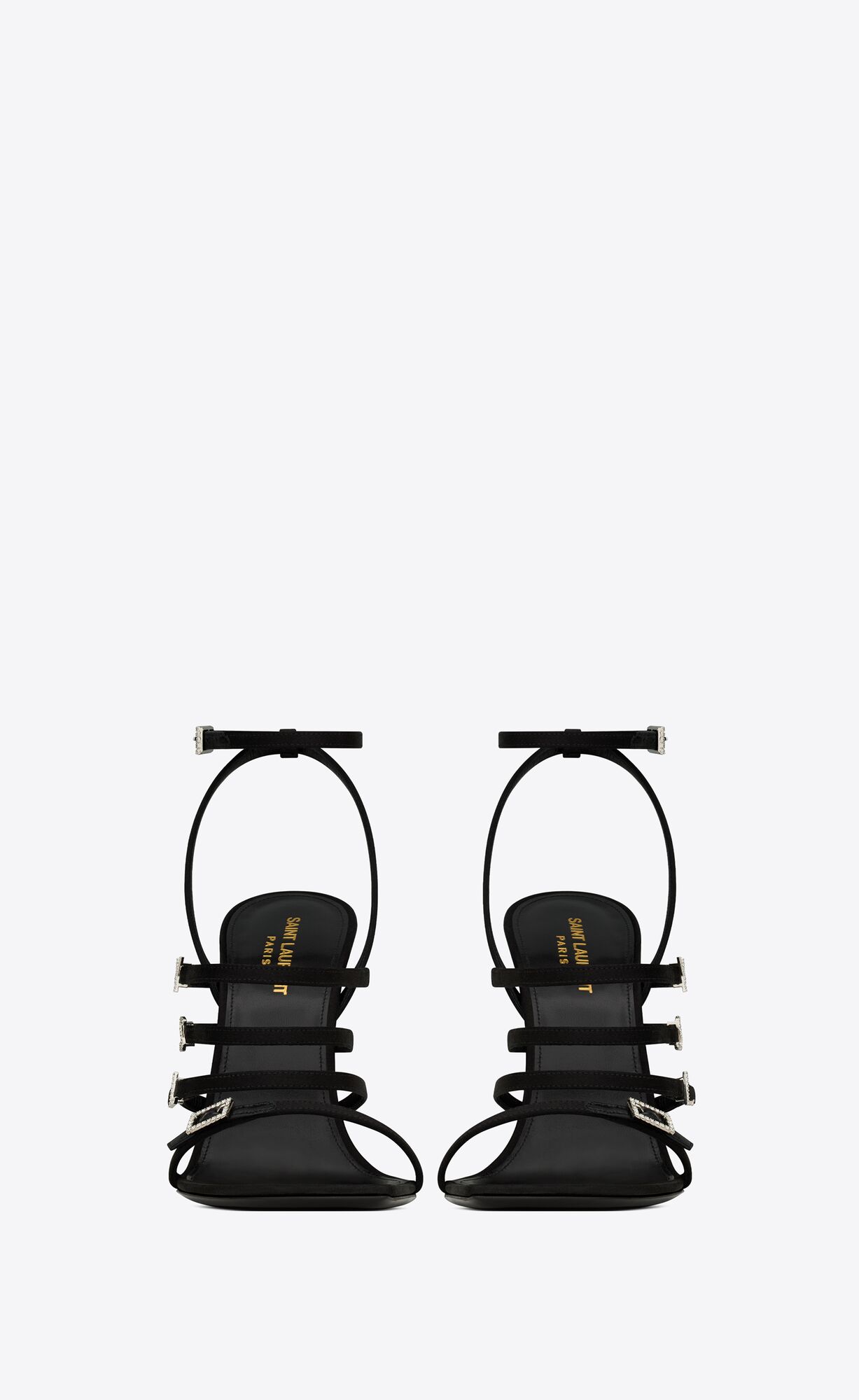 YSL Jerry Sandals In Crepe Satin And Rhinestones Schwarz | 86031-FGVX