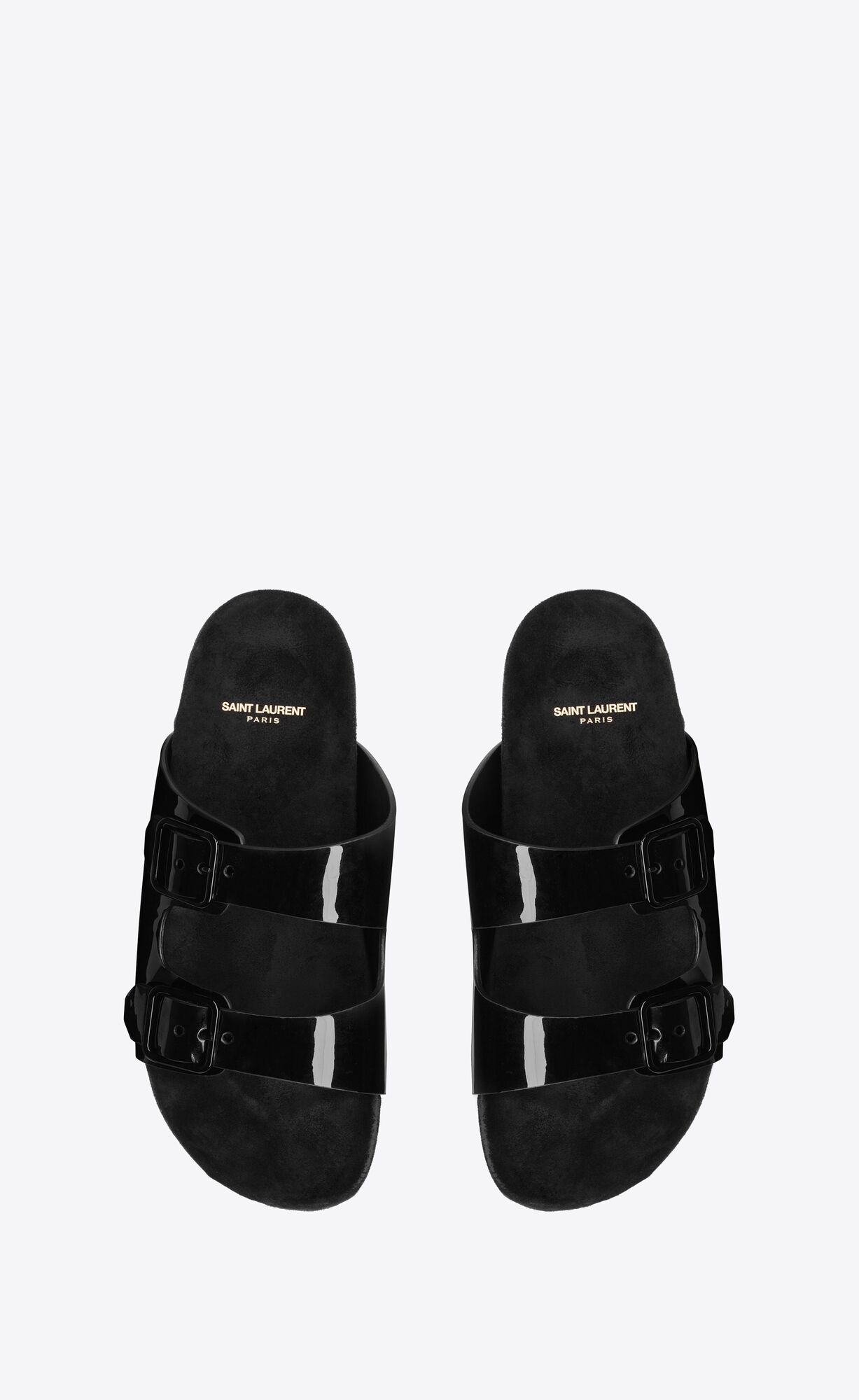 YSL Jimmy Flache Sandals In Lack Leder Noir | 15497-FVCT